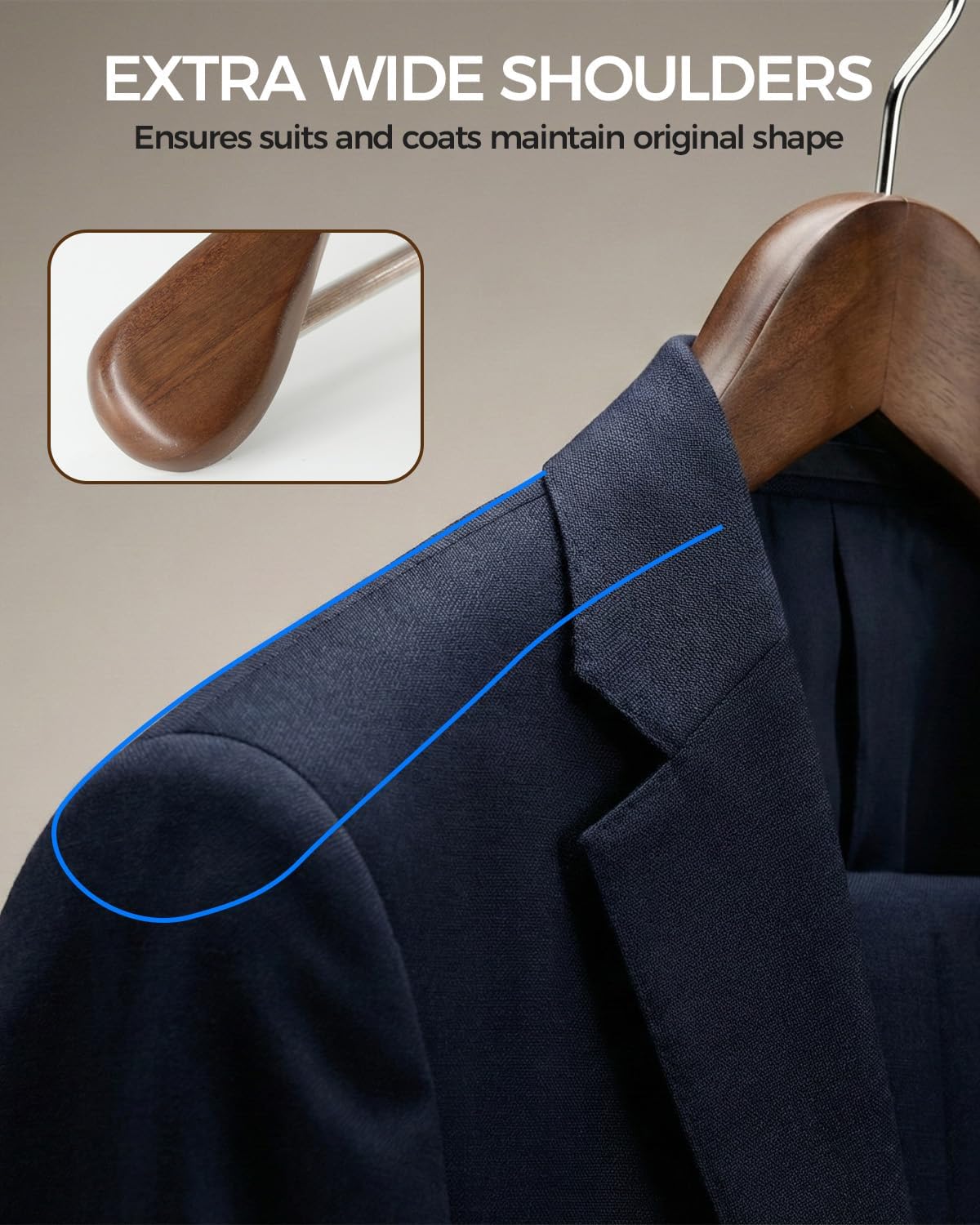 Premium Wooden Hangers 6-Pack – Wide Shoulder Non-Slip Design for Coats, Jackets & Suits | 360° Rotating Closet Organizers | Durable & Space-Saving (Vintage Wood) - Image 5