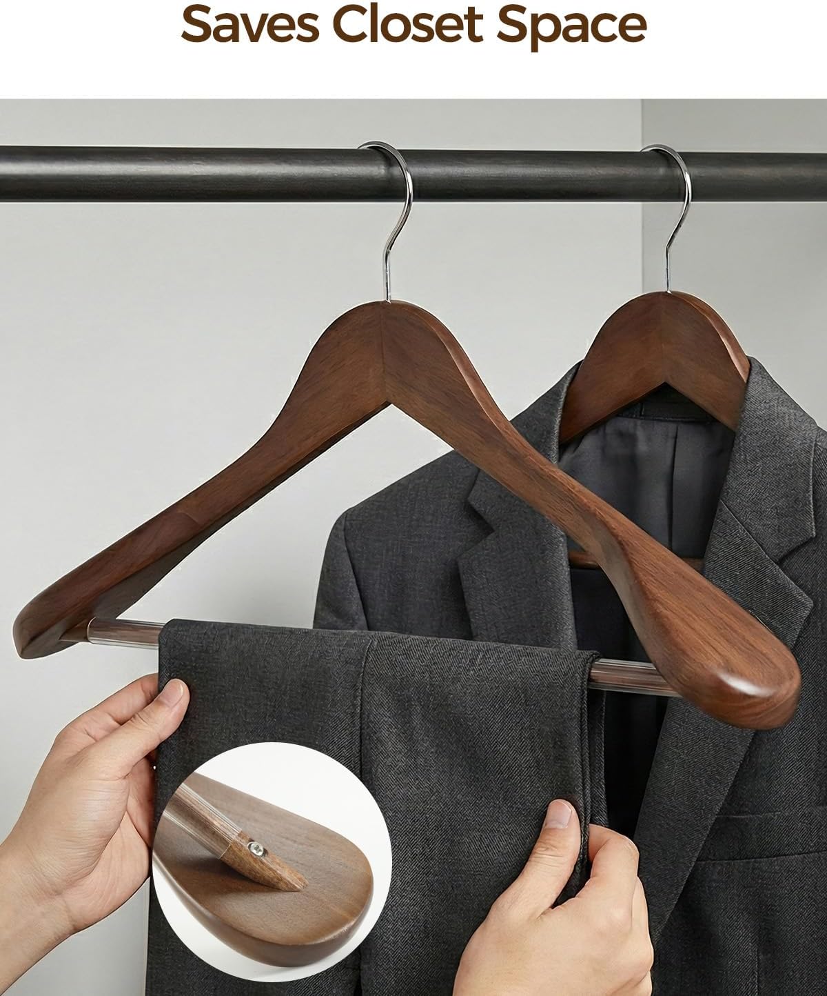 Premium Wooden Hangers 6-Pack – Wide Shoulder Non-Slip Design for Coats, Jackets & Suits | 360° Rotating Closet Organizers | Durable & Space-Saving (Vintage Wood) - Image 8