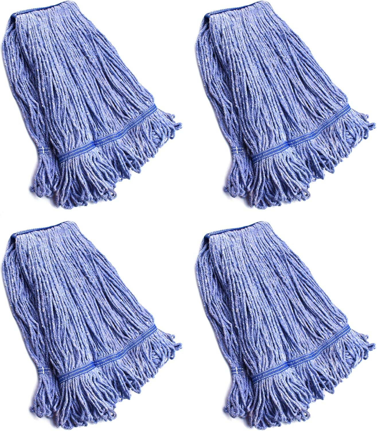 String Mop Heads Replacement Heavy Duty Commercial Grade Blue Cotton Looped End Wet Industrial Cleaning Mop Head Refills (4, Medium) - Image 1