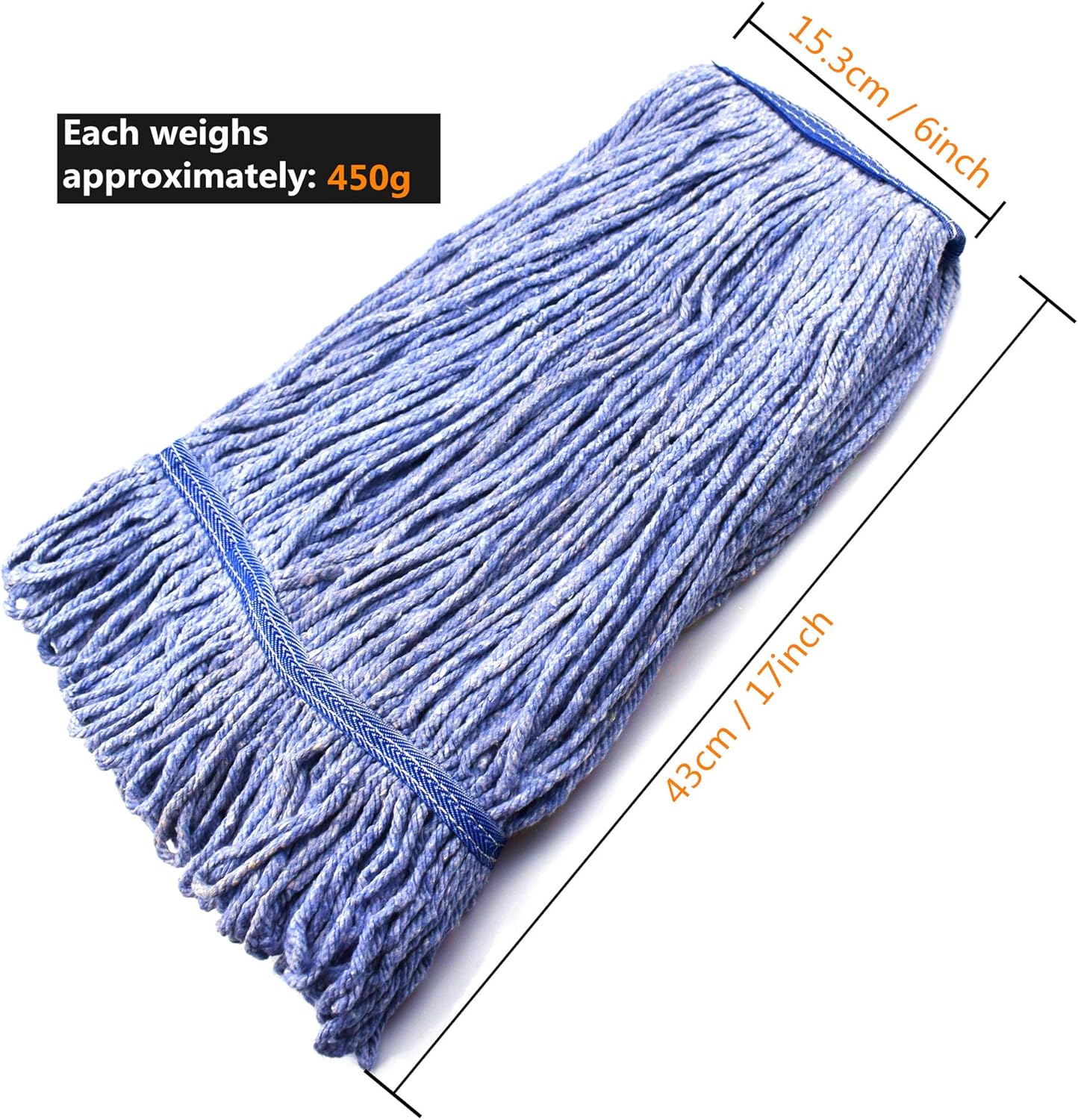 String Mop Heads Replacement Heavy Duty Commercial Grade Blue Cotton Looped End Wet Industrial Cleaning Mop Head Refills (4, Medium) - Image 5