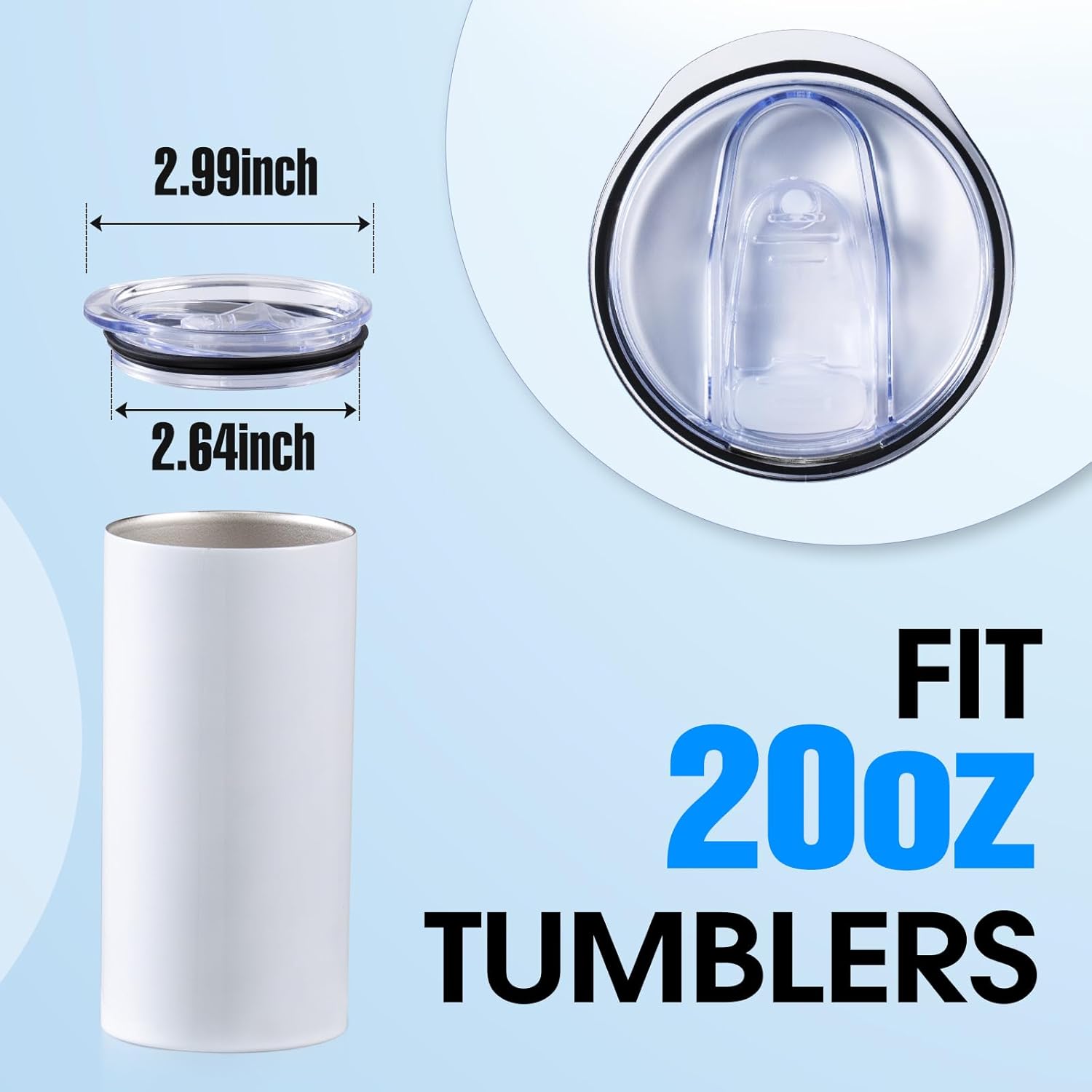 3 Pack 20oz Skinny Straight Body Stainless Steel Tumbler Replacement Lid，Spill Proof Splash Resistant Silicon Sliding cover for 2.76inch mouth，Straw Friendly for work, travel and Daily Life - Image 2
