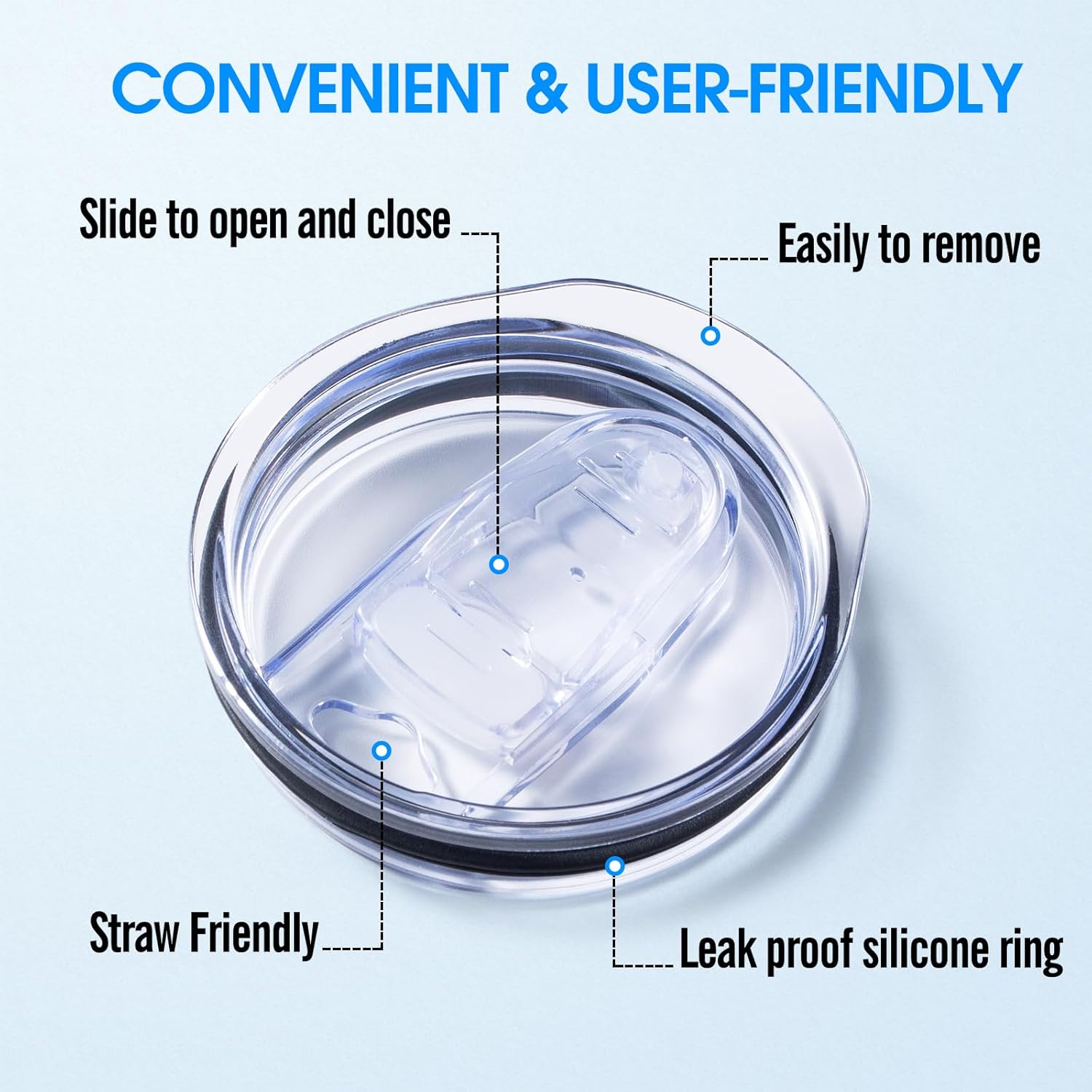 3 Pack 20oz Skinny Straight Body Stainless Steel Tumbler Replacement Lid，Spill Proof Splash Resistant Silicon Sliding cover for 2.76inch mouth，Straw Friendly for work, travel and Daily Life - Image 3