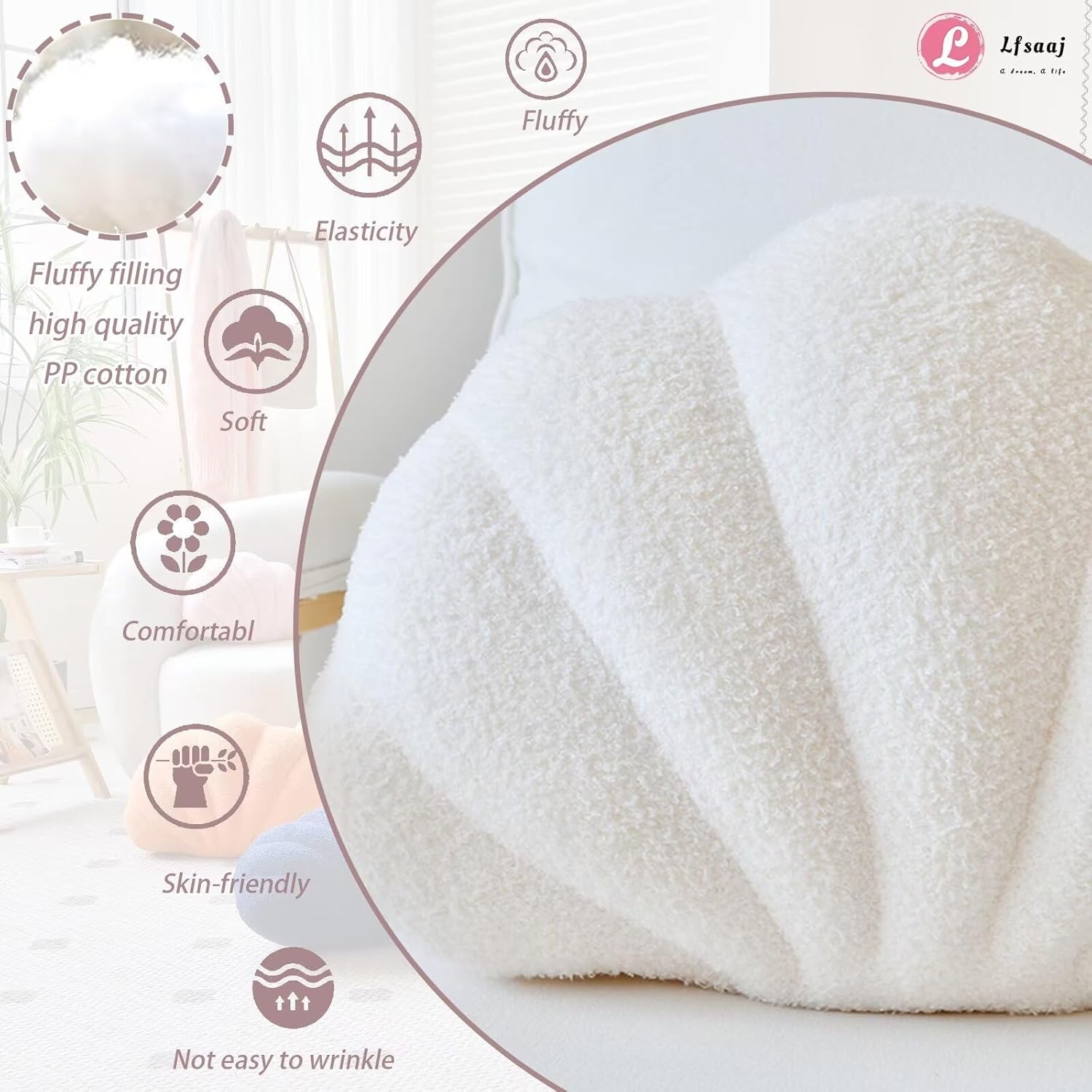 Ivory Seashell Throw Pillows, Shell Shaped Throw Pillows, 13 Inch Soft Home Decorative Pillow Plush Cushion for Bed Couch Living Sofa Room Decor Accent Throw Pillow - Image 2