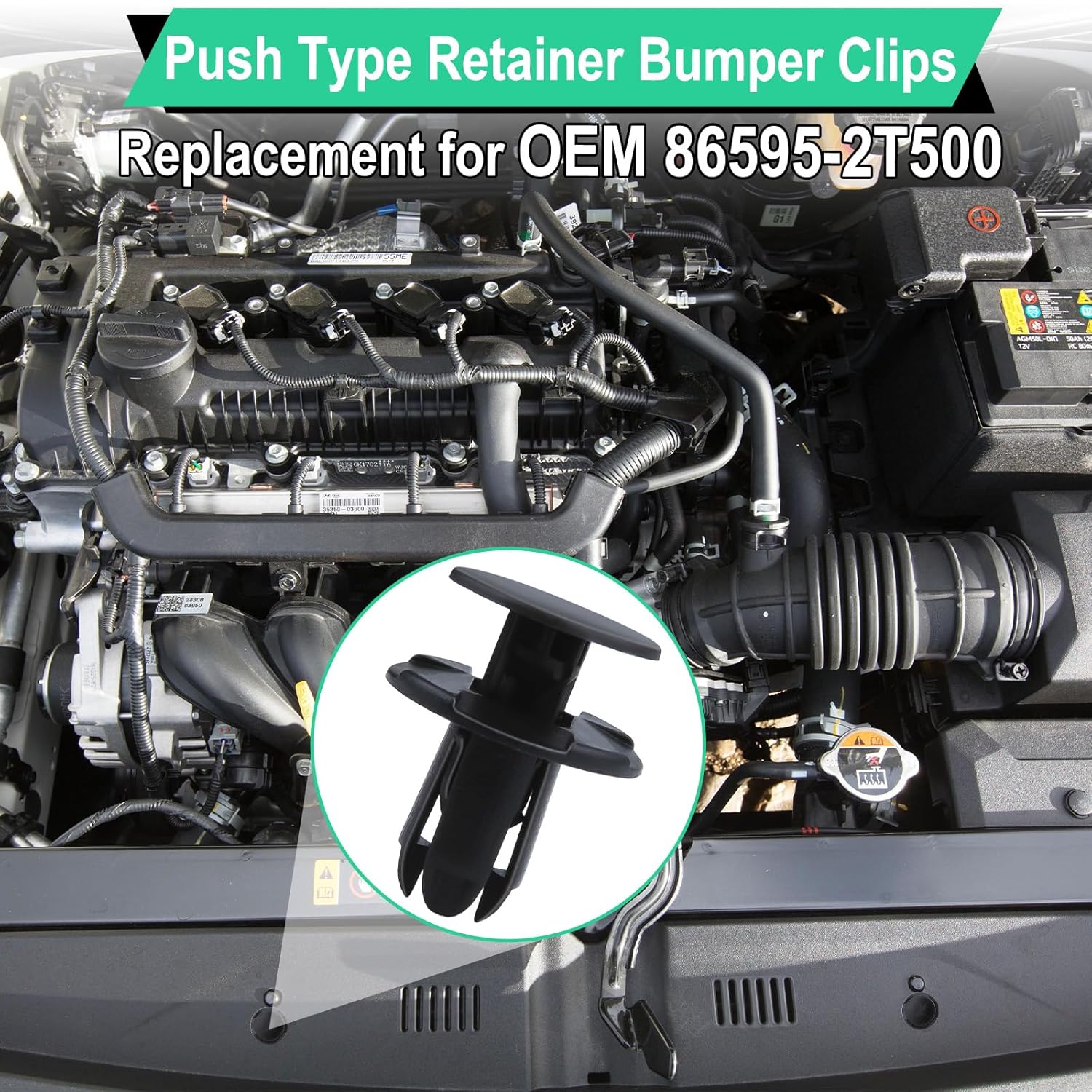 20 PCS Fender Liner Push-Type Retainer Clip Fastener, Bumper Engine Under Cover Clip, Car Retainer Clips, Compatible with Hyundai Kia Accent, Azera, Equus, Elantra, Genesis, Replaces GM: 86595-2T500 - Image 4