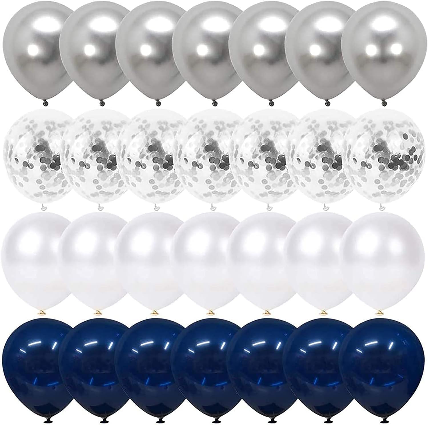 Navy Blue and Silver Confetti Balloons 50 pcs, 12 inch White Pearl and Silver Metallic Chrome Party Balloons for 2026 Graduation Party Decorations - Image 1
