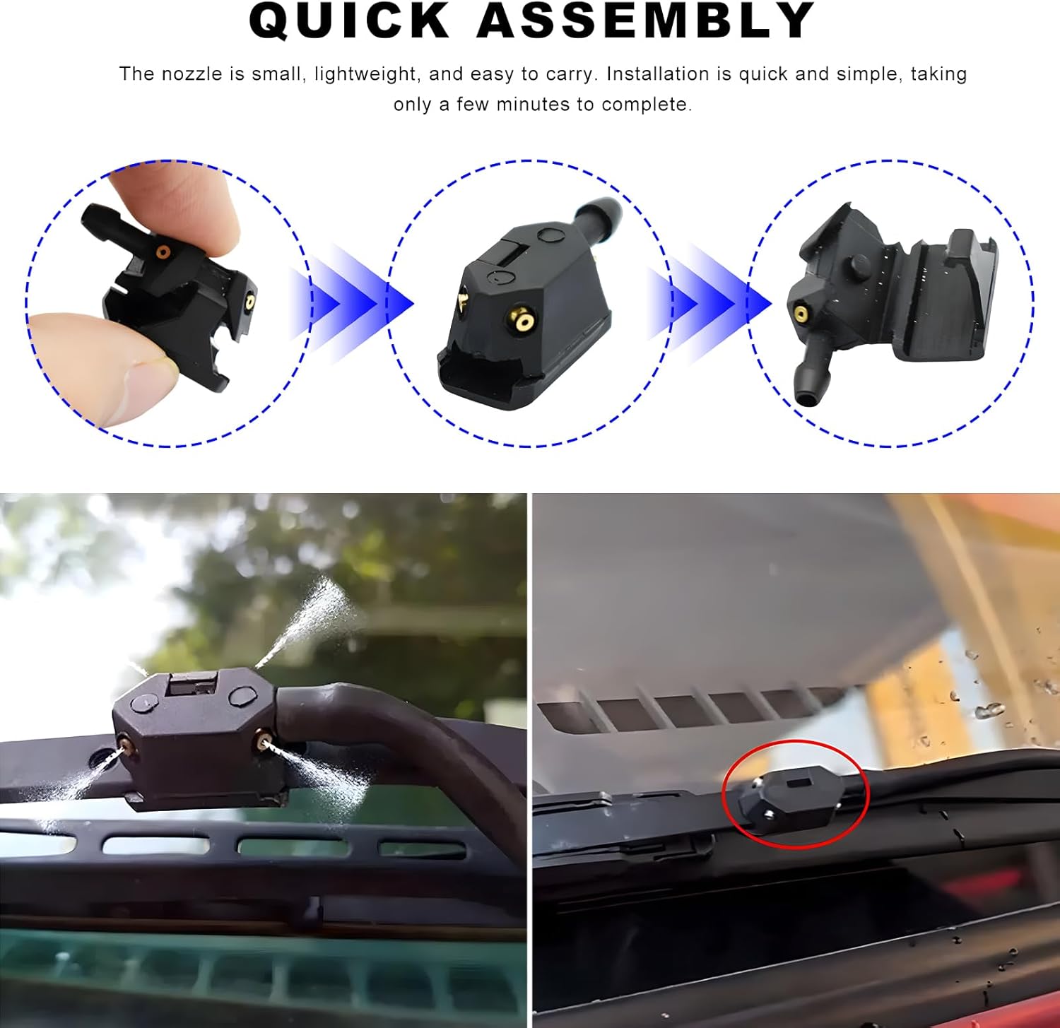 4 PCS Front Windshield Washer Nozzles, 4 Holes Car Windshield Washer Wiper Arm Sprayer, Auto Left Right Windshield Washer Squirter Nozzle Replacement, Universal Vehicle Accessories (4 PCS) - Image 3