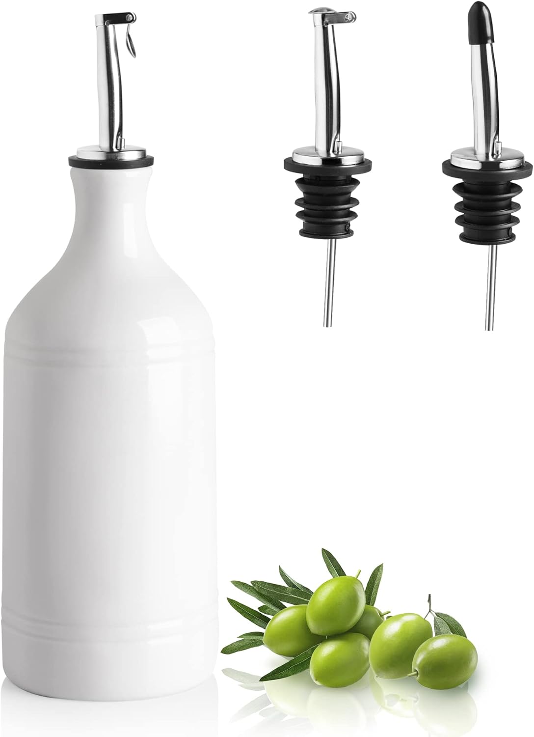 Ceramic Olive Oil Dispenser Bottle, Opaque Oil Cruet Protects Oil to Reduce Oxidation, Suitable for Storage Oil, Vinegar, Coffee Syrups & Other Liquids, Pack of 1, 15.5 Fl Oz (White) - Image 1