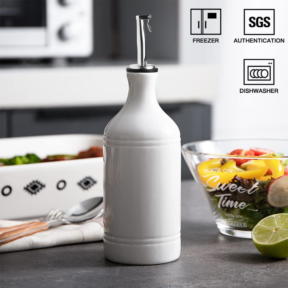 Ceramic Olive Oil Dispenser Bottle, Opaque Oil Cruet Protects Oil to Reduce Oxidation, Suitable for Storage Oil, Vinegar, Coffee Syrups & Other Liquids, Pack of 1, 15.5 Fl Oz (White) - Image 2