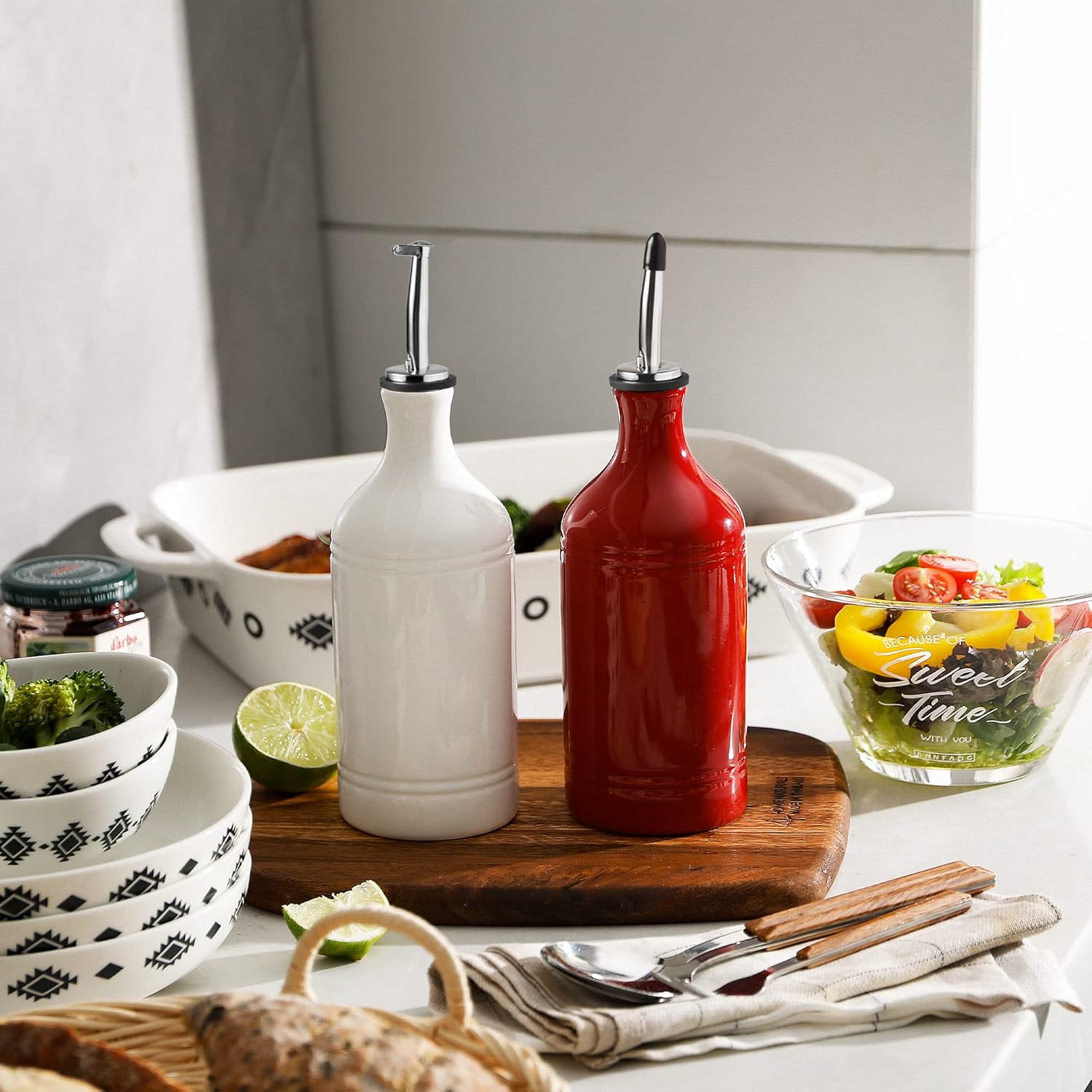 Ceramic Olive Oil Dispenser Bottle, Opaque Oil Cruet Protects Oil to Reduce Oxidation, Suitable for Storage Oil, Vinegar, Coffee Syrups & Other Liquids, Pack of 1, 15.5 Fl Oz (White) - Image 5