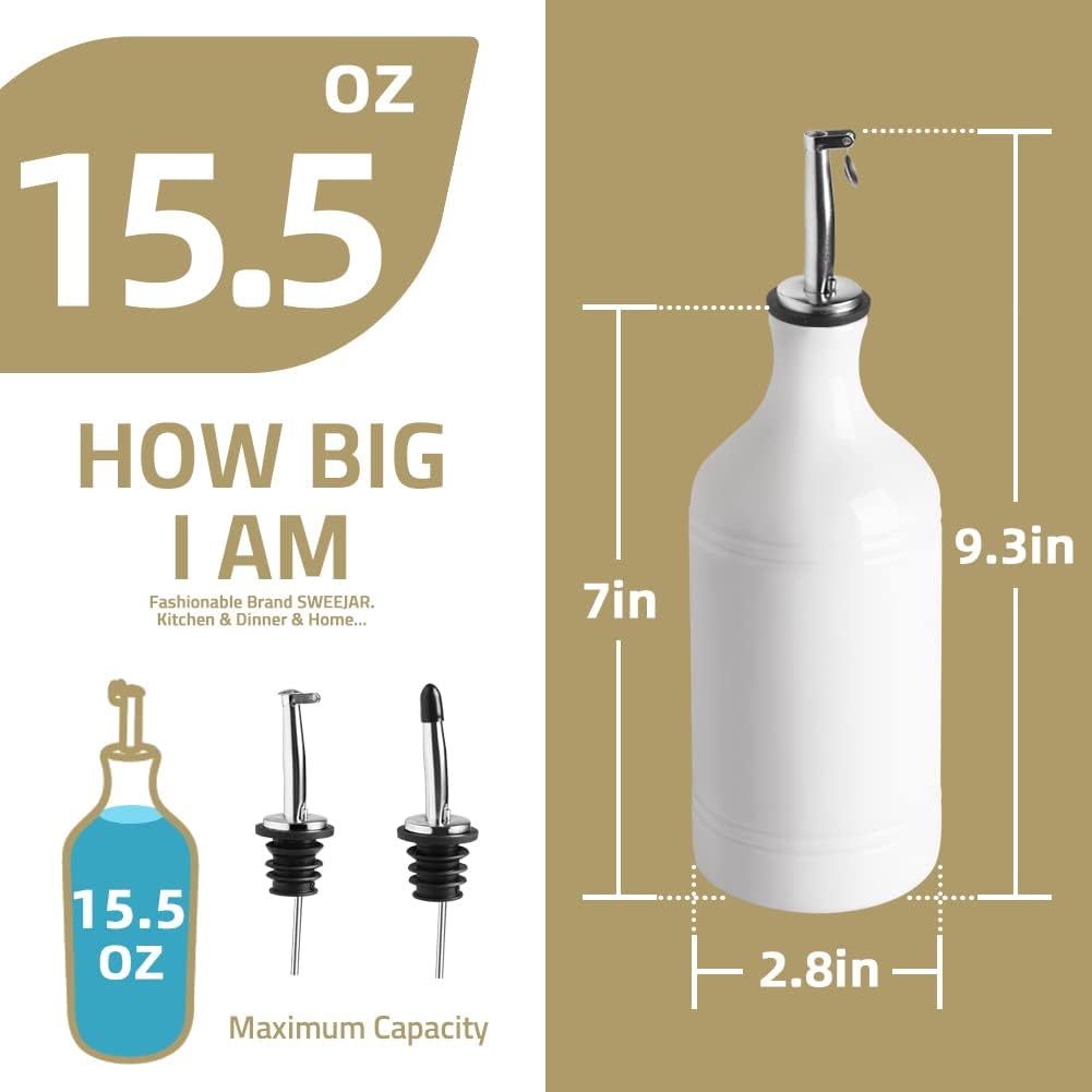 Ceramic Olive Oil Dispenser Bottle, Opaque Oil Cruet Protects Oil to Reduce Oxidation, Suitable for Storage Oil, Vinegar, Coffee Syrups & Other Liquids, Pack of 1, 15.5 Fl Oz (White) - Image 6
