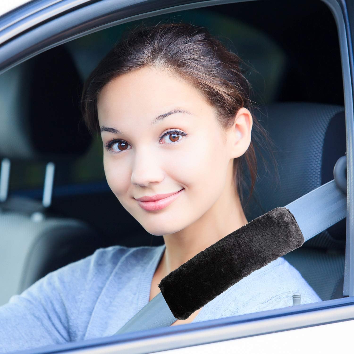 4 Pack Faux Sheepskin Car Seat Belt Pads Seatbelt Protector Soft Seat Belt Shoulder Strap Cover Comfort Harness Pad(Black, 9.9 Inch) - Image 6