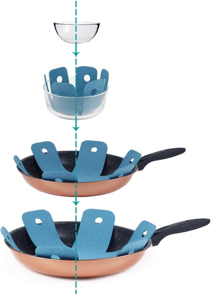 Pot Pan Protectors, Set of 12 and 4 Different Sizes, Larger & Thicker Cyan Pan Protector Pads, Pan Pot Separator Pads for Stacking and Protecting Your Cookware - Image 2