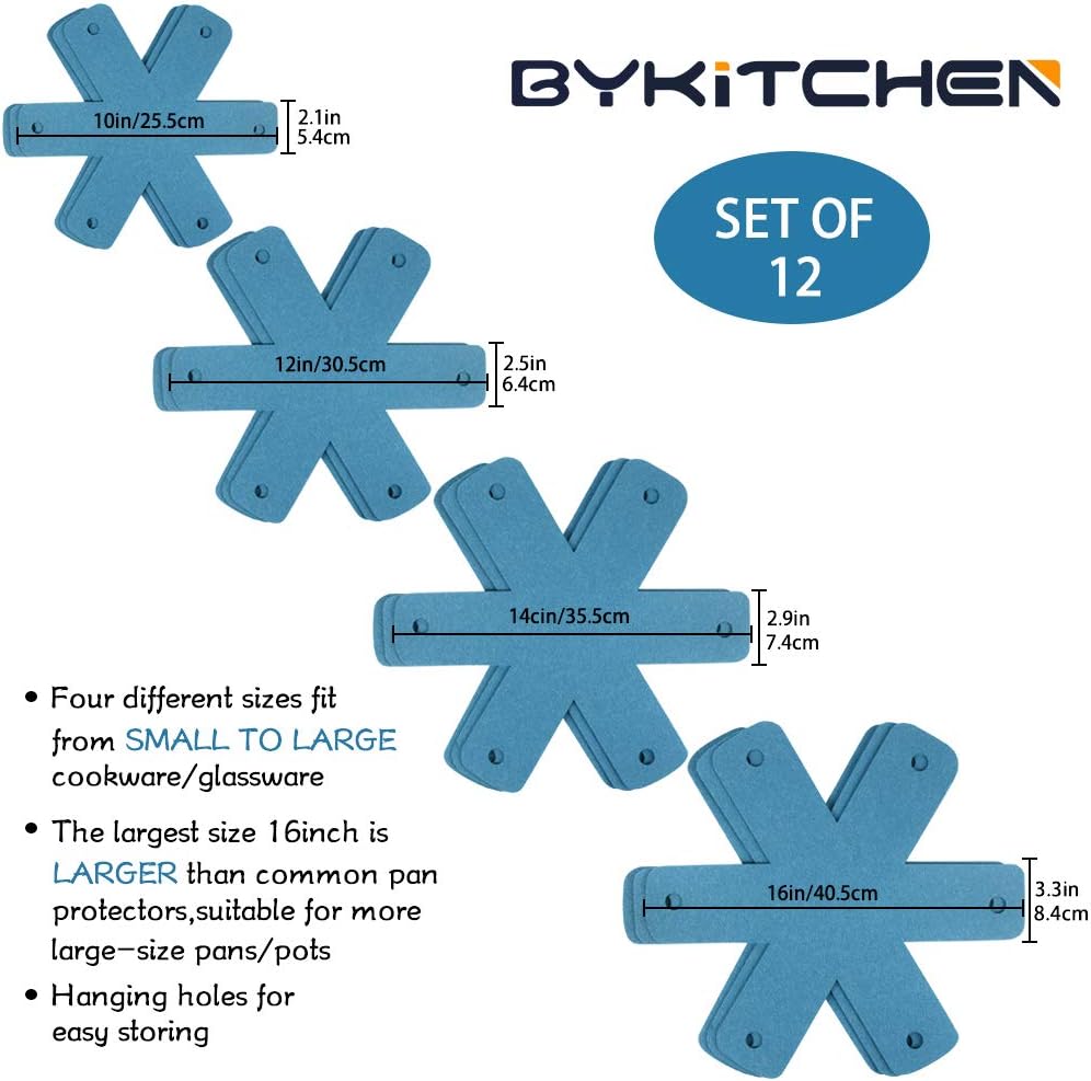 Pot Pan Protectors, Set of 12 and 4 Different Sizes, Larger & Thicker Cyan Pan Protector Pads, Pan Pot Separator Pads for Stacking and Protecting Your Cookware - Image 3