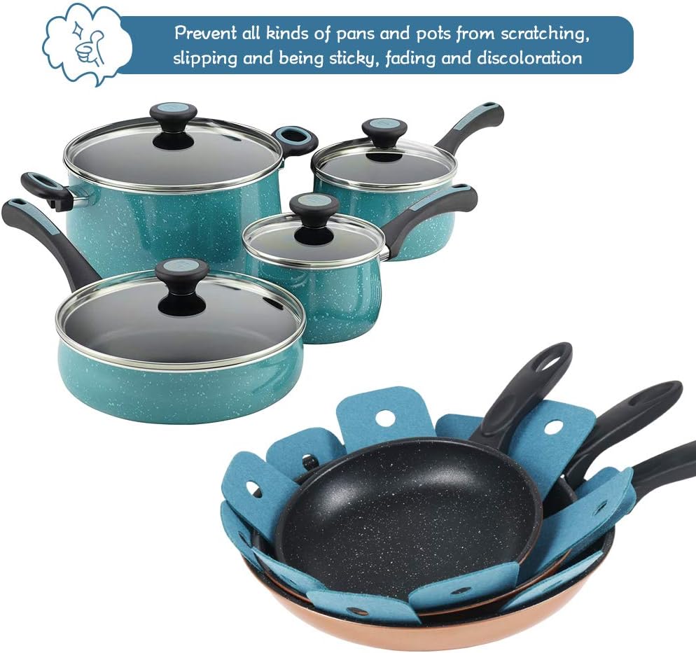 Pot Pan Protectors, Set of 12 and 4 Different Sizes, Larger & Thicker Cyan Pan Protector Pads, Pan Pot Separator Pads for Stacking and Protecting Your Cookware - Image 5