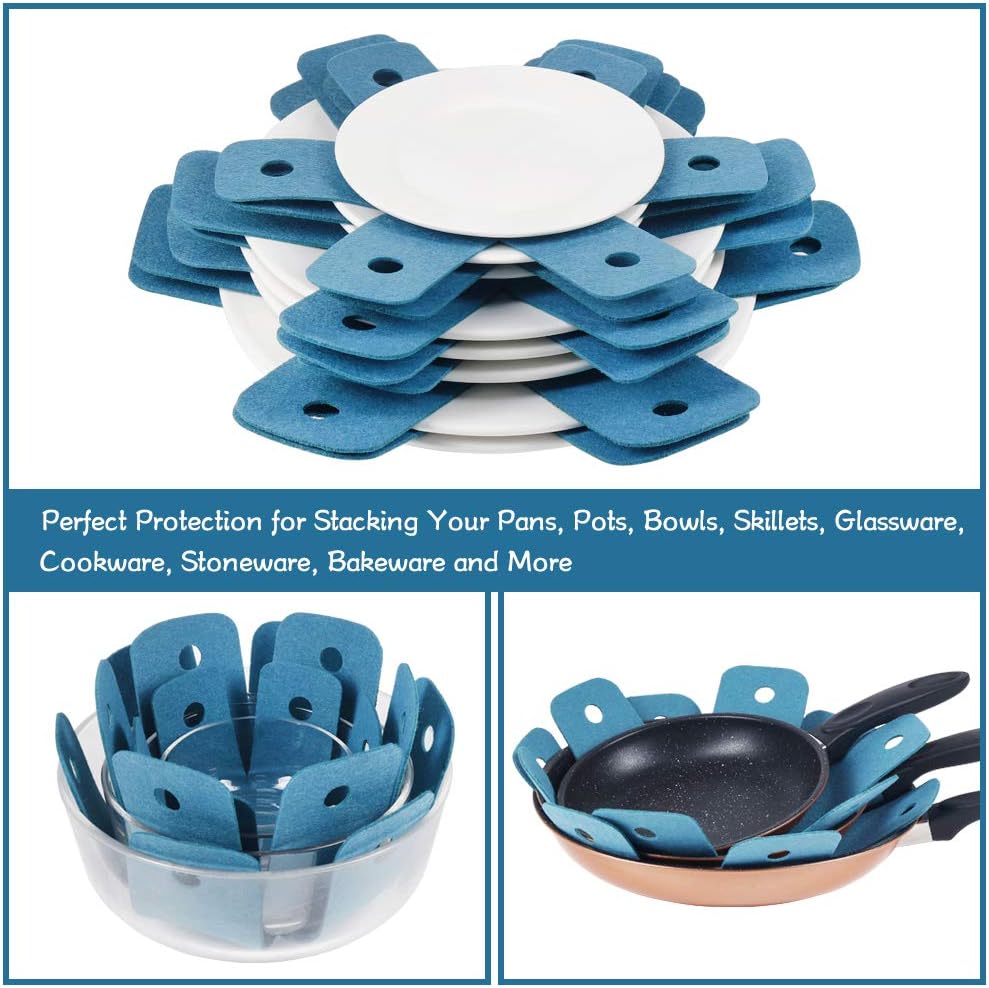 Pot Pan Protectors, Set of 12 and 4 Different Sizes, Larger & Thicker Cyan Pan Protector Pads, Pan Pot Separator Pads for Stacking and Protecting Your Cookware - Image 6