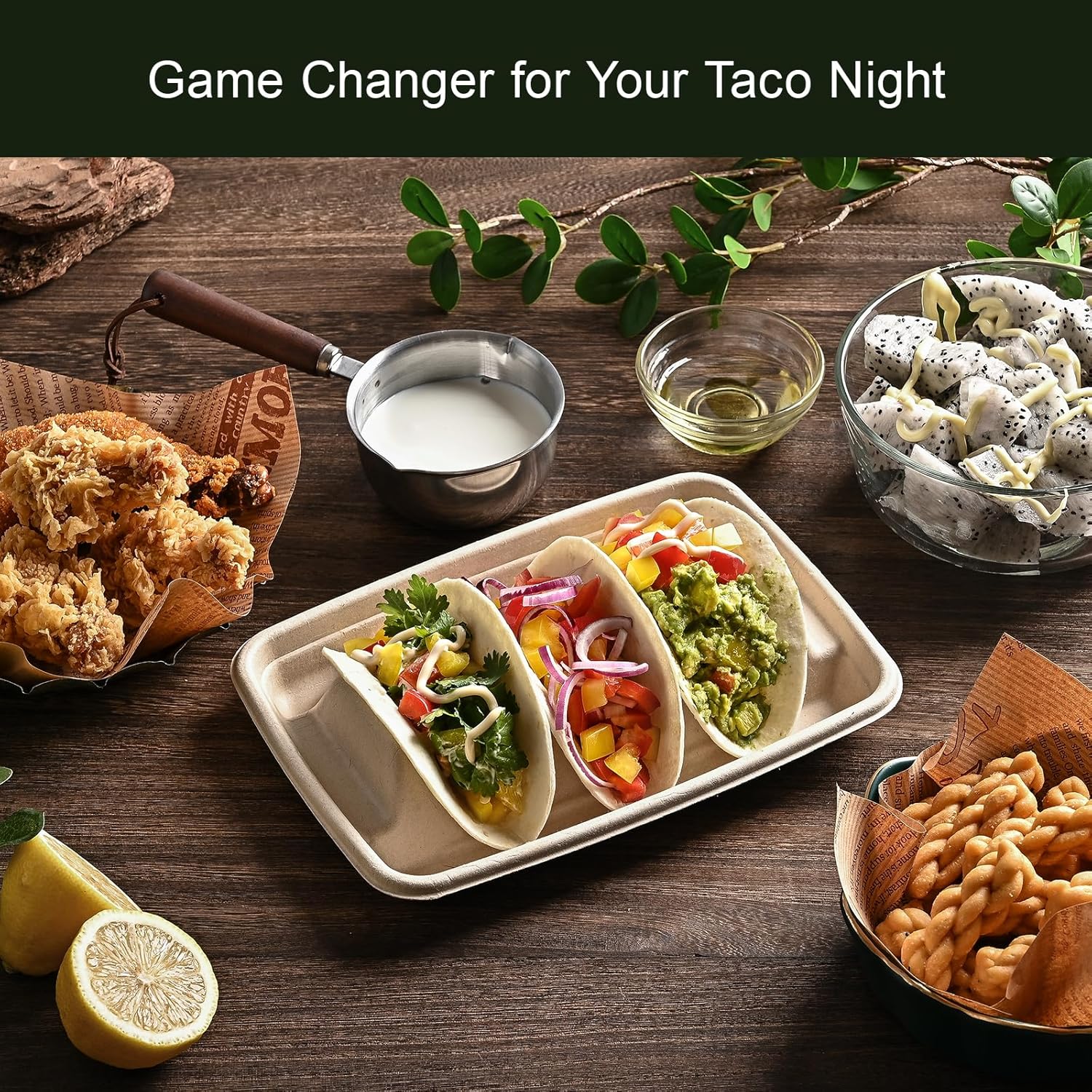 24PCS Disposable Taco Holders for Party, Premium Paper Taco Plates with 3 Dividers, Fiesta Tacos Holder Tray for Taco Tuesday Bar Serving Set, Decorations Supplies - Image 2
