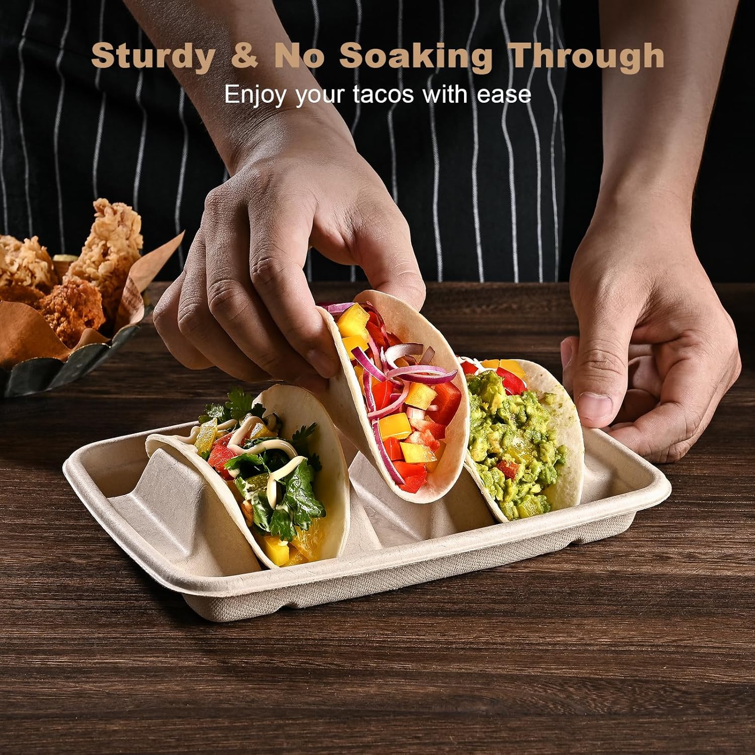 24PCS Disposable Taco Holders for Party, Premium Paper Taco Plates with 3 Dividers, Fiesta Tacos Holder Tray for Taco Tuesday Bar Serving Set, Decorations Supplies - Image 3
