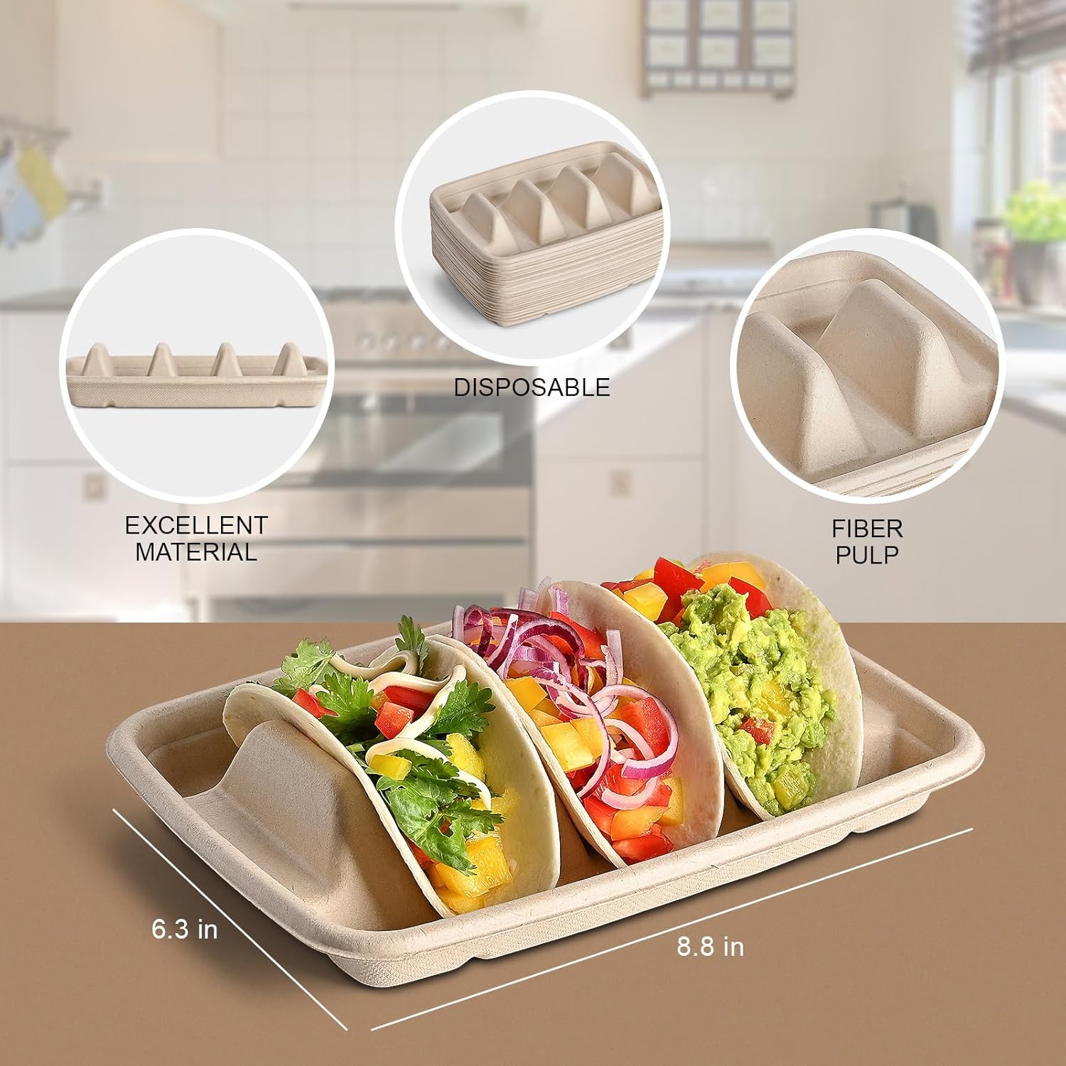 24PCS Disposable Taco Holders for Party, Premium Paper Taco Plates with 3 Dividers, Fiesta Tacos Holder Tray for Taco Tuesday Bar Serving Set, Decorations Supplies - Image 6