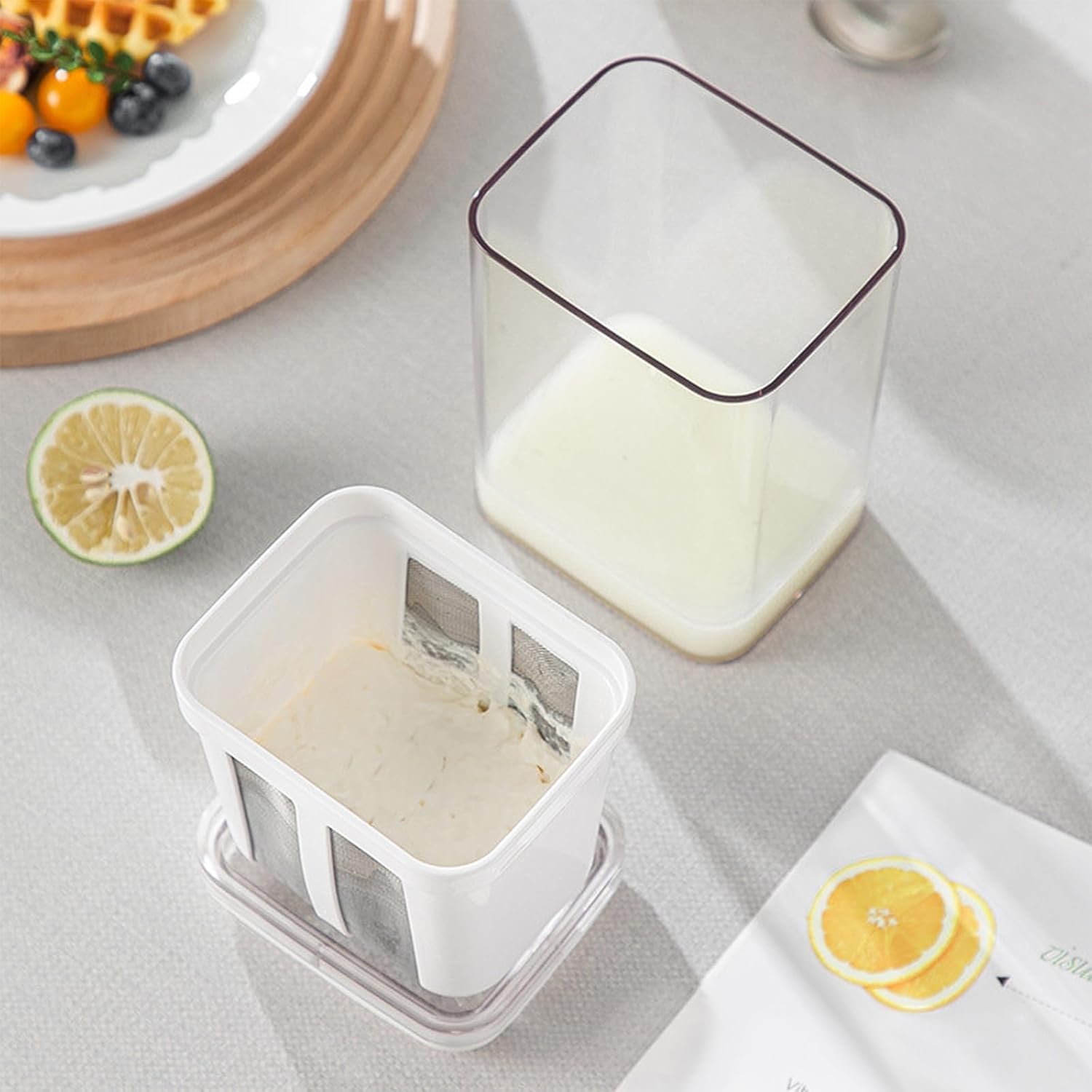 Greek Yogurt Strainer, 1100ml Multi Yoghurt Maker Strainer with Fine Mesh Bag & Lid for Thick Greek Yogurt, Soybean Milk, Kefir, Berries, Soup, Fruit Juice, Coffee - Image 7