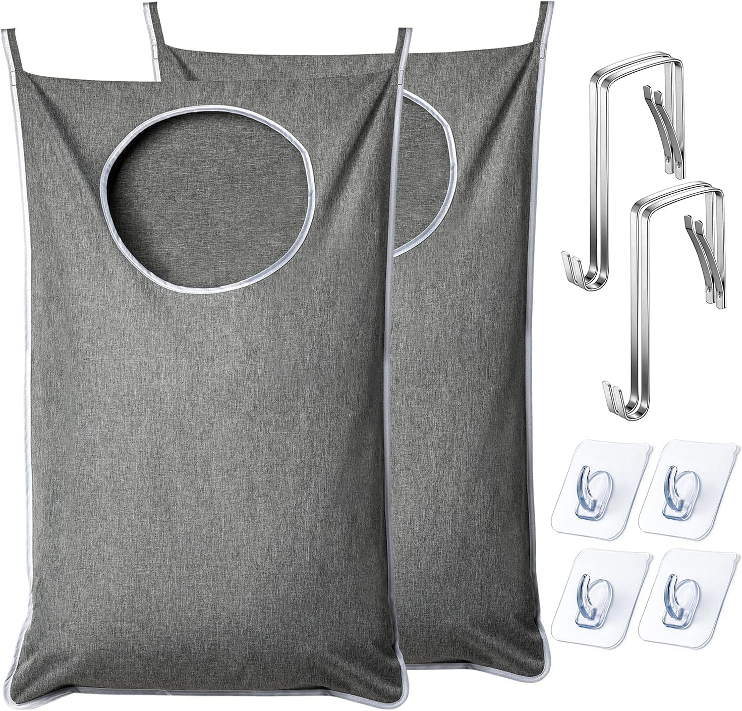 XL Hanging Laundry Hamper, Extra Large Tear-resistance Door Hamper with 2 Types Hooks for Dirty Clothes, Save Bathroom Space Hanging Laundry Bag (36.5x 22 Inch,Grey) - Image 1