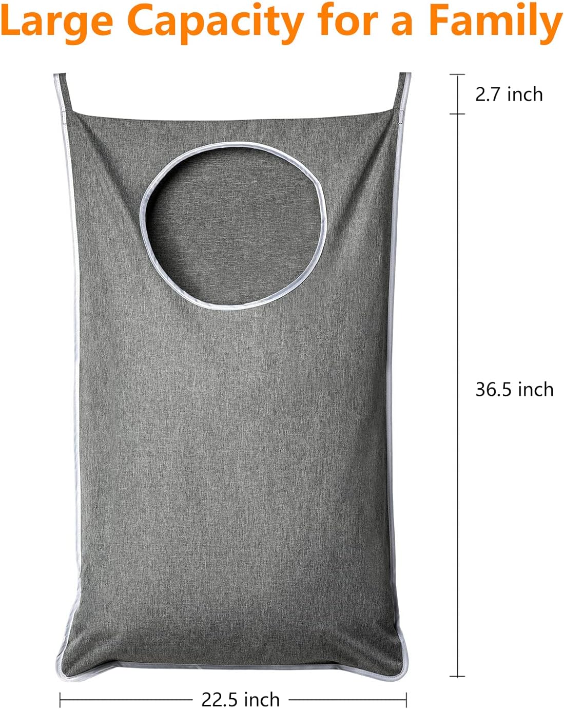 XL Hanging Laundry Hamper, Extra Large Tear-resistance Door Hamper with 2 Types Hooks for Dirty Clothes, Save Bathroom Space Hanging Laundry Bag (36.5x 22 Inch,Grey) - Image 2