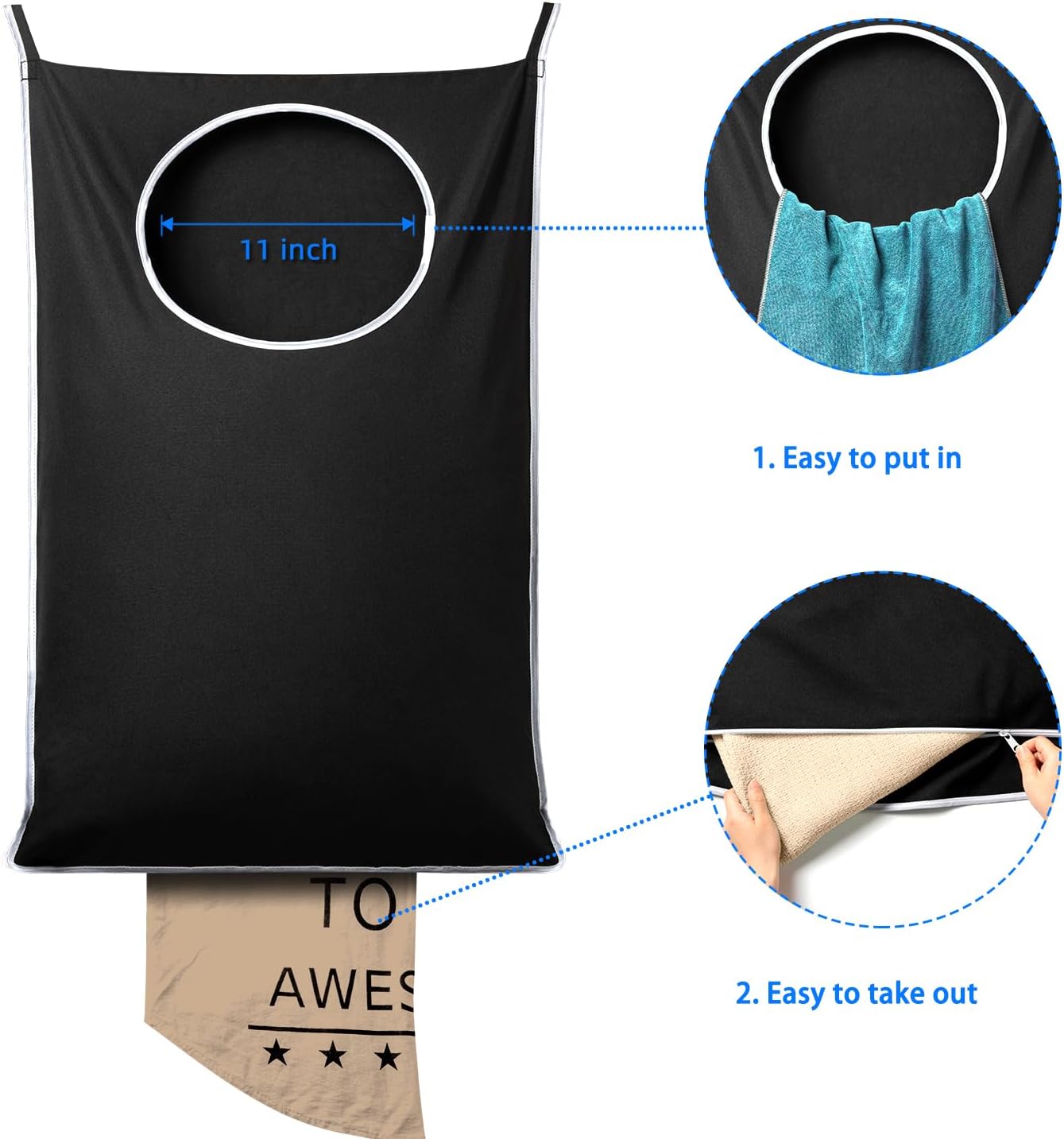 2 Pack XL Hanging Laundry Hamper, Extra Large Tear-Resistant Door Organizer with 2 Hook Types, Space-Saving Laundry Bag (36.5