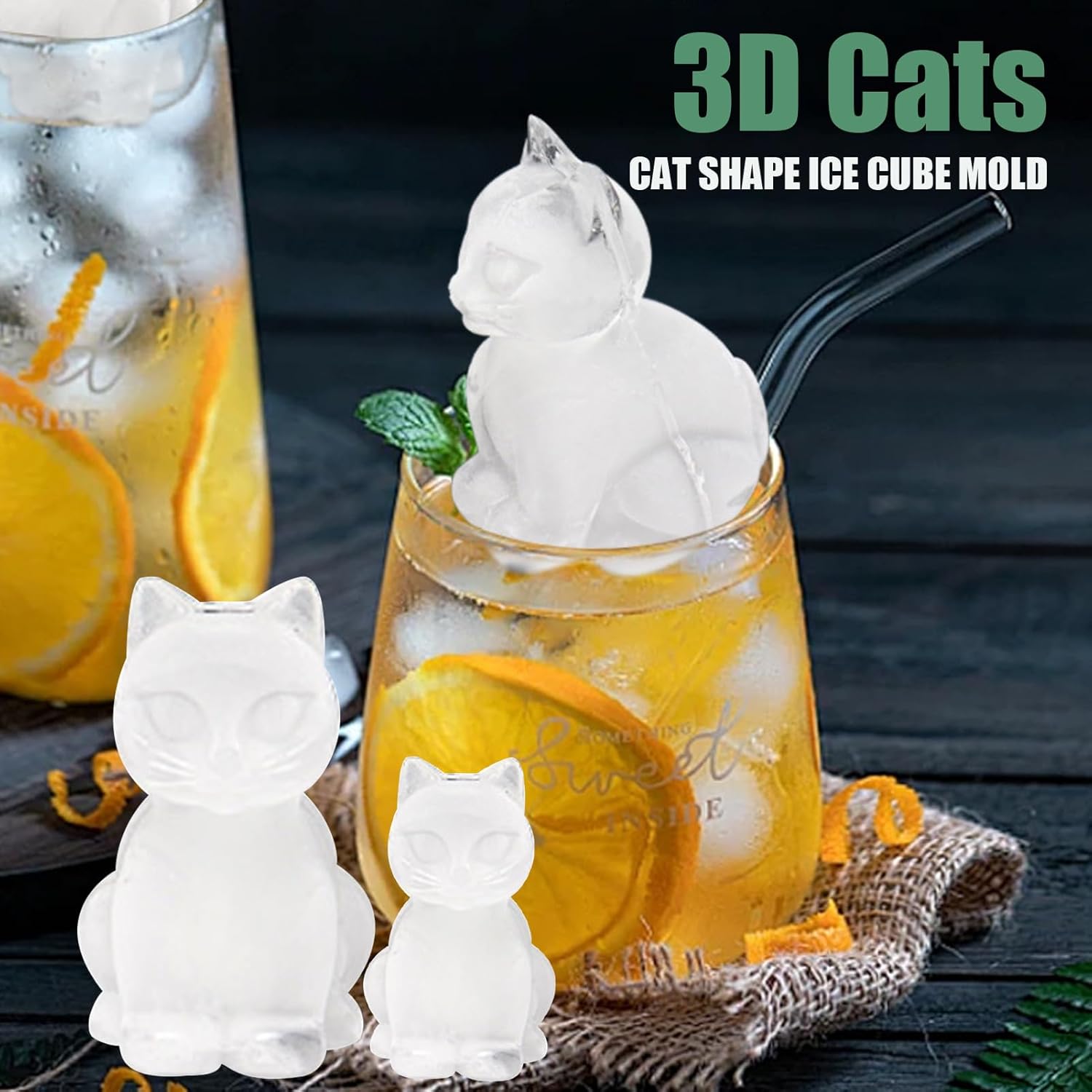 3D Cat Ice Cube Mold,  Ice Cube Tray with Funnel with Funnel for Cocktails, Bourbon,Brandy, Whiskey Gifts for Men, Silicone Fun Shapes Black Cute (CAT) - Image 2