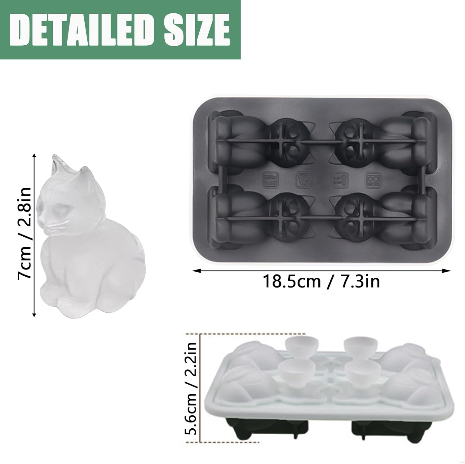 3D Cat Ice Cube Mold,  Ice Cube Tray with Funnel with Funnel for Cocktails, Bourbon,Brandy, Whiskey Gifts for Men, Silicone Fun Shapes Black Cute (CAT) - Image 3