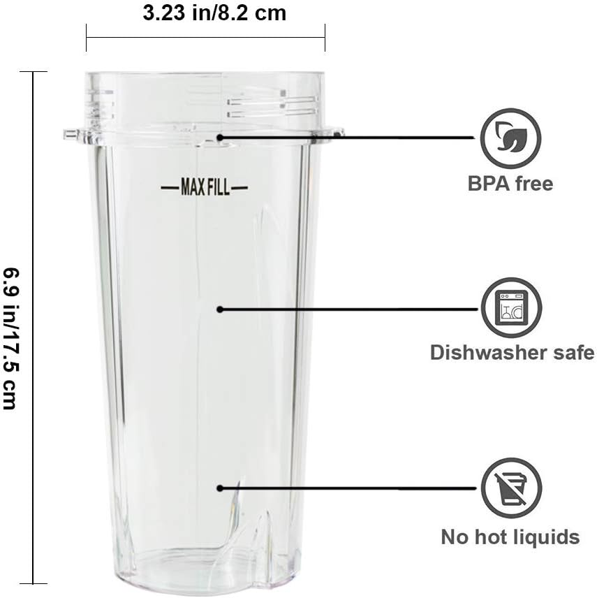 Blender Cups Fit for Ninja, Replacement Parts 16OZ Cups with Lids, Blender Accessories Compatible with Nutri Ninja Auto IQ Series BL620C BL660 BL740 BL780 QB3000 (2 Pack) - Image 2