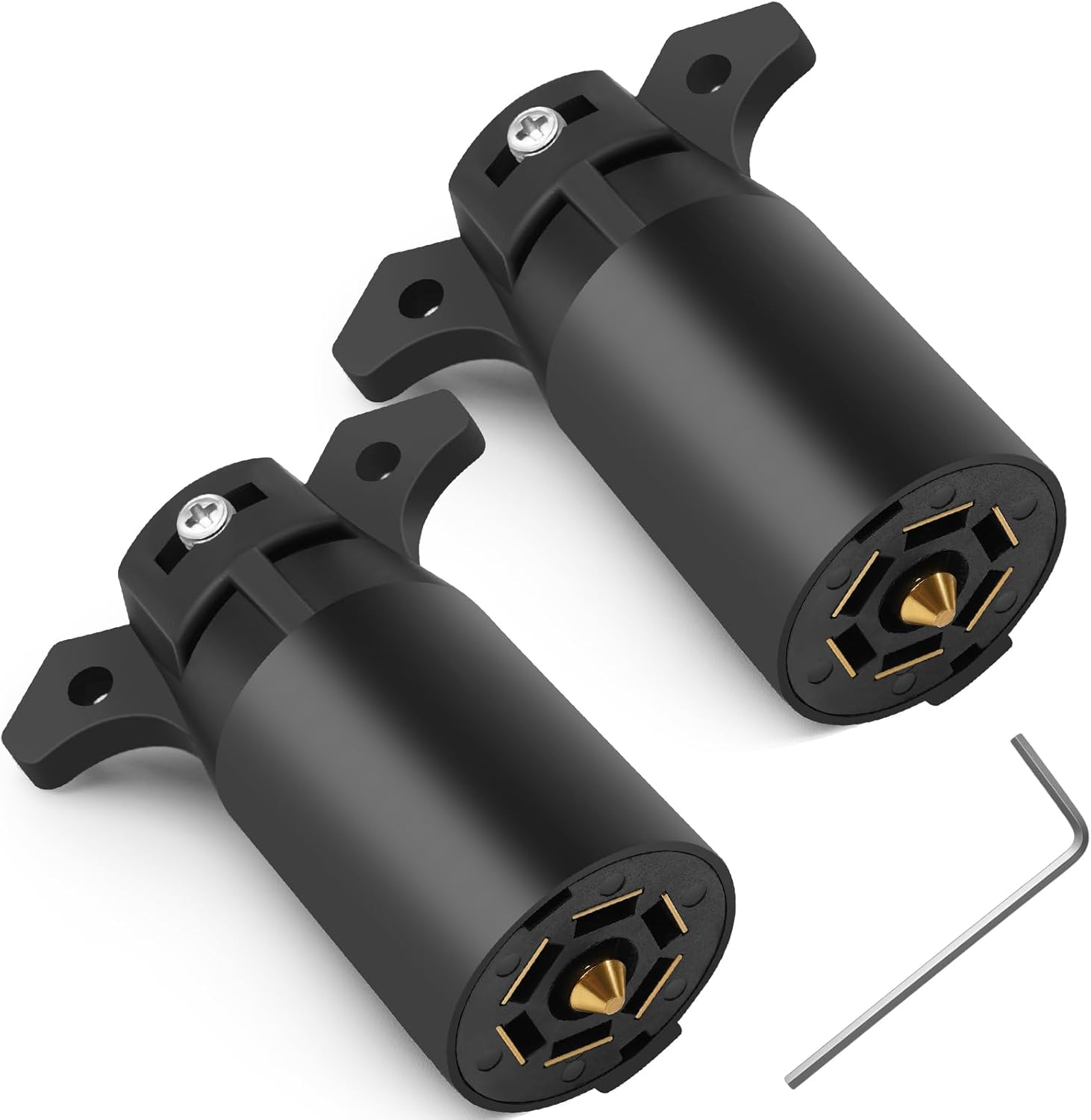 7 Way Trailer Plug (2 Pack), 12V 7 Pin Trailer Wiring Replacement Plug, 7 Point Round RV-Style Trailer Light Connector Towing Wiring Harness Connector for RV, Boat, and Trailers - Image 1
