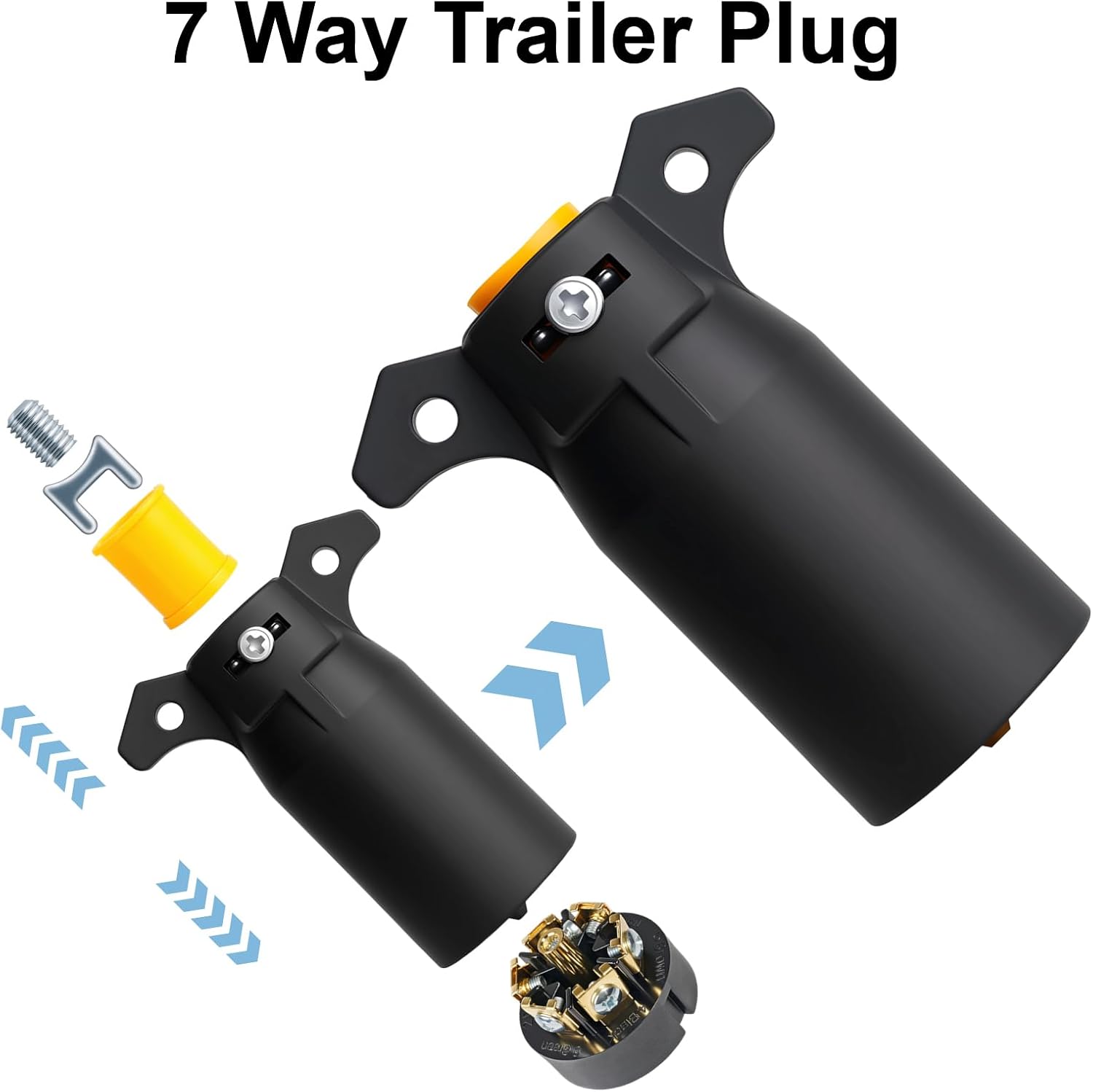 7 Way Trailer Plug (2 Pack), 12V 7 Pin Trailer Wiring Replacement Plug, 7 Point Round RV-Style Trailer Light Connector Towing Wiring Harness Connector for RV, Boat, and Trailers - Image 2