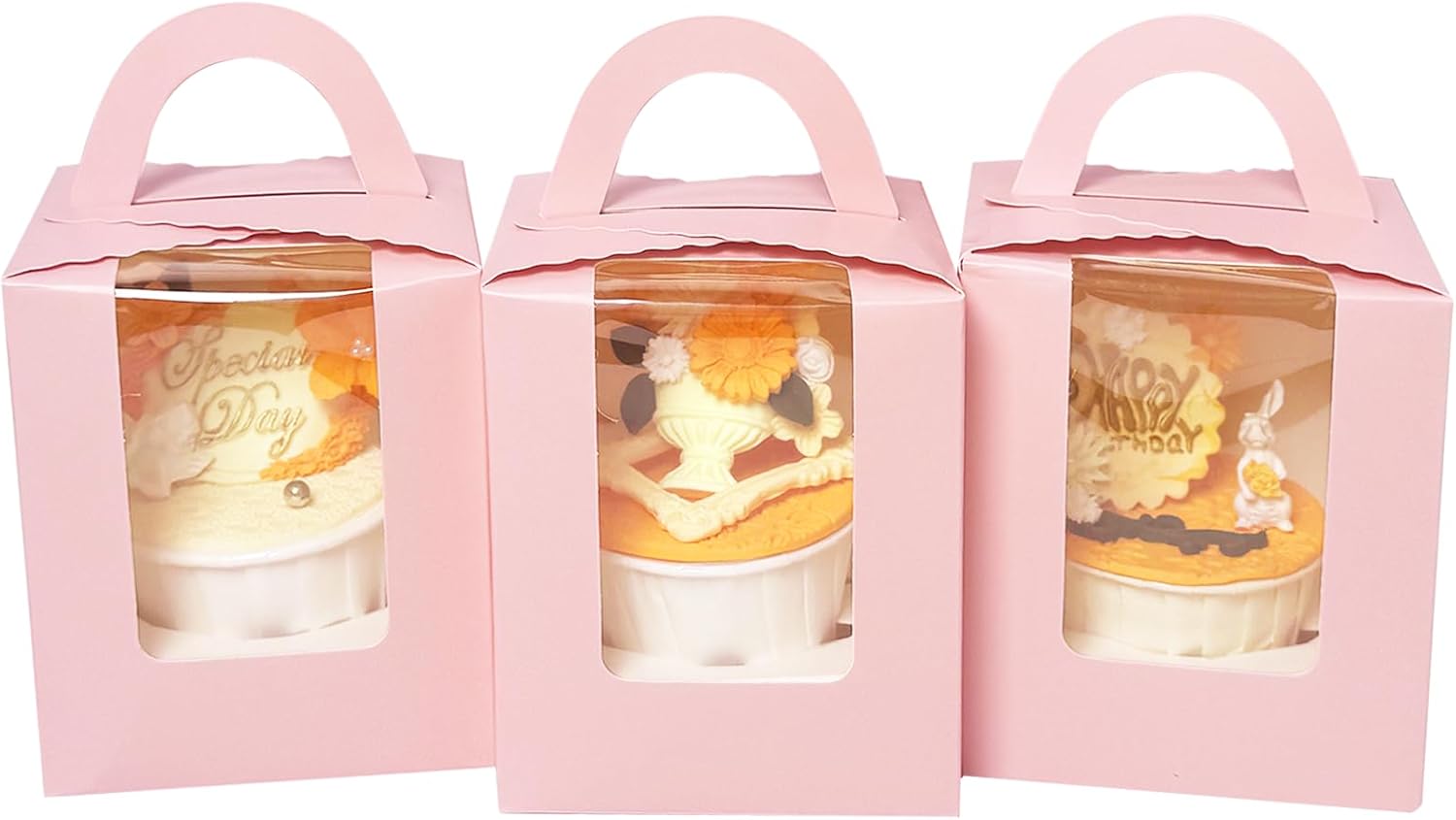 Auto-pop up Individual Cupcake Boxes with Window 25 Count Pink Single Cupcakes Box 3.7 x 3.7 x 4.3inch Cupcake Carrier - Image 1