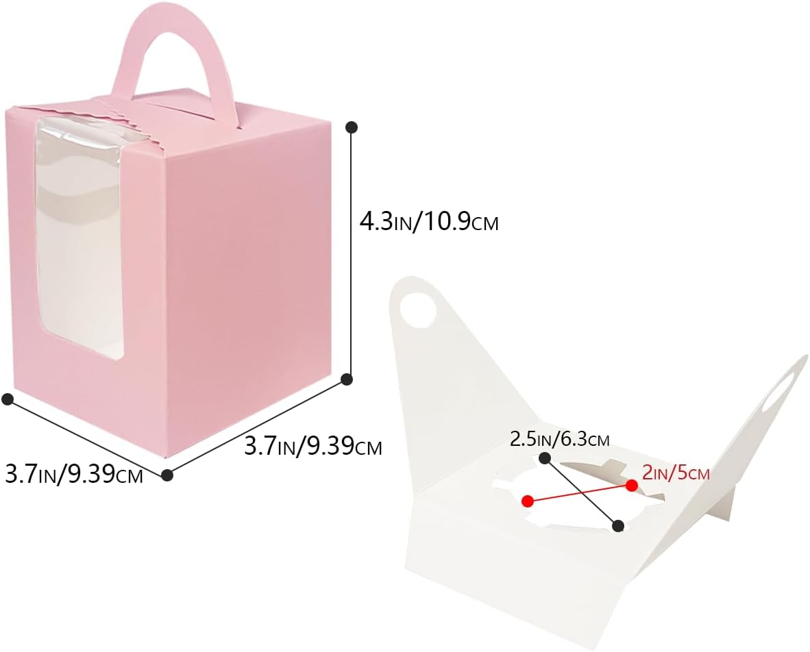 Auto-pop up Individual Cupcake Boxes with Window 25 Count Pink Single Cupcakes Box 3.7 x 3.7 x 4.3inch Cupcake Carrier - Image 5