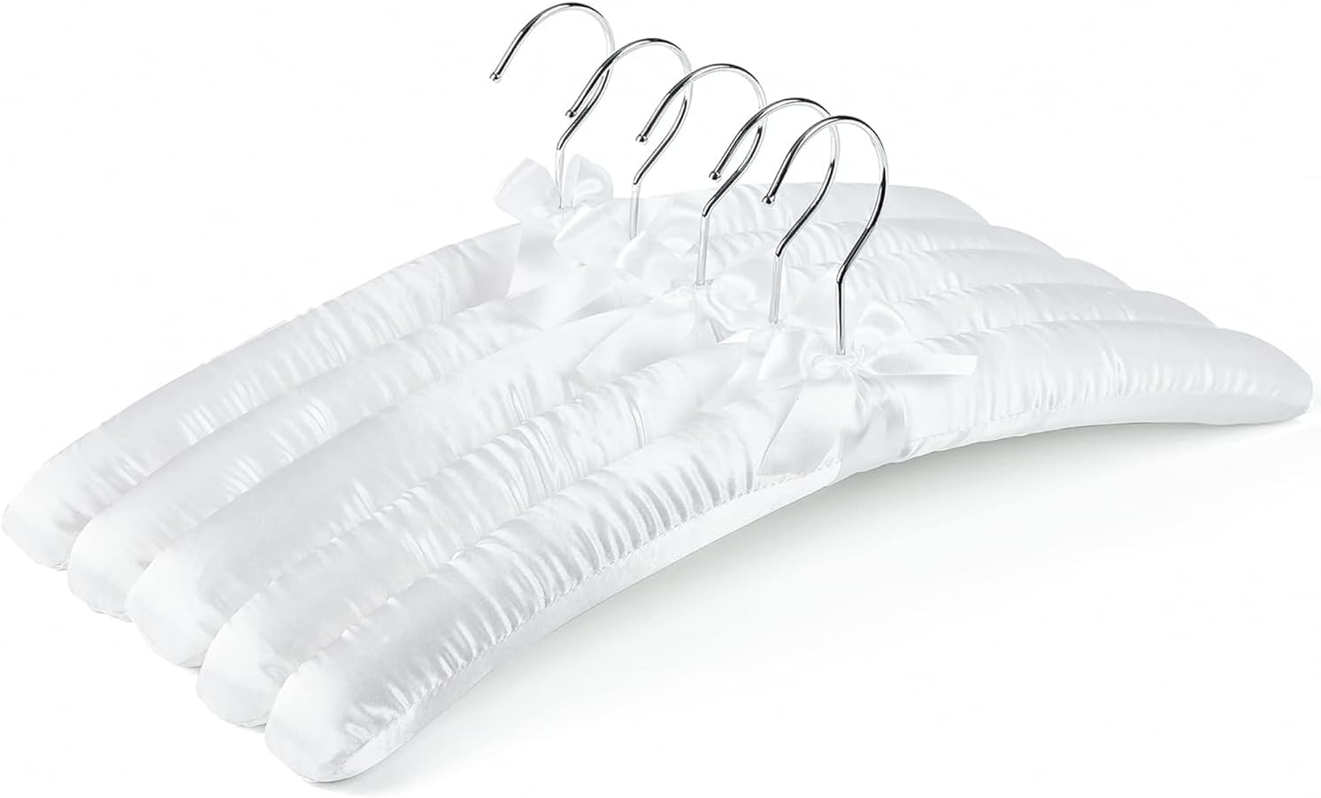 5 Pack 17 Inch Large White Satin Padded Hangers for Women Clothing, Anti Slip Cushioned for Sweaters, Silk Fancy Dress for Wedding, Delicate Cashmere - Image 1