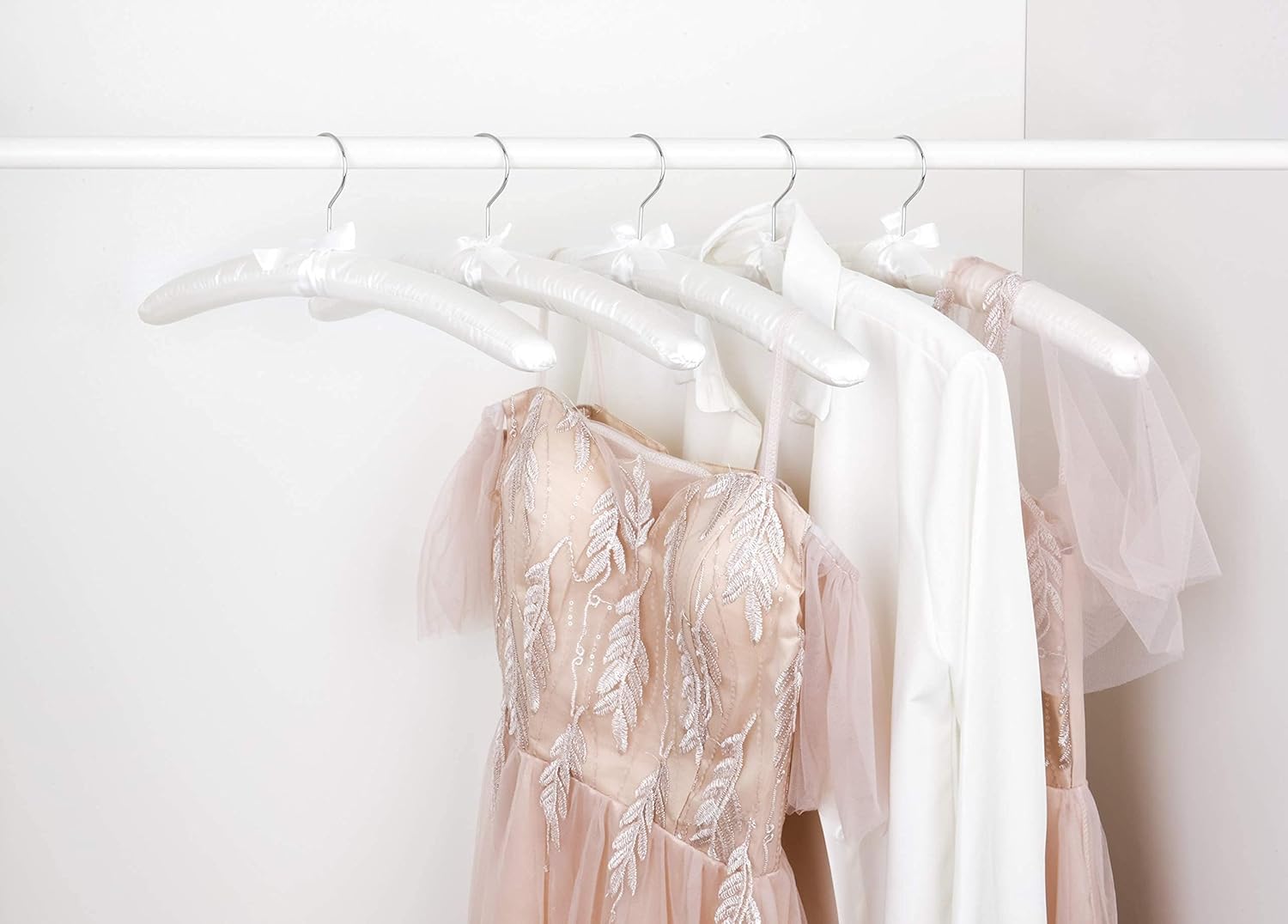 5 Pack 17 Inch Large White Satin Padded Hangers for Women Clothing, Anti Slip Cushioned for Sweaters, Silk Fancy Dress for Wedding, Delicate Cashmere - Image 3