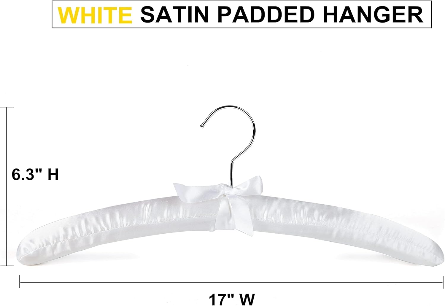 5 Pack 17 Inch Large White Satin Padded Hangers for Women Clothing, Anti Slip Cushioned for Sweaters, Silk Fancy Dress for Wedding, Delicate Cashmere - Image 4