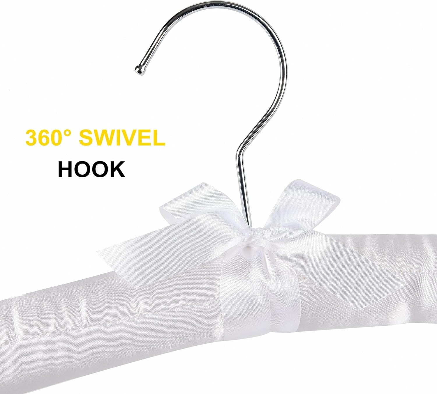 5 Pack 17 Inch Large White Satin Padded Hangers for Women Clothing, Anti Slip Cushioned for Sweaters, Silk Fancy Dress for Wedding, Delicate Cashmere - Image 5