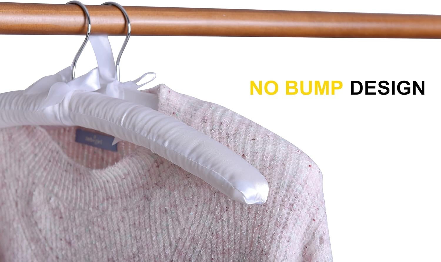 5 Pack 17 Inch Large White Satin Padded Hangers for Women Clothing, Anti Slip Cushioned for Sweaters, Silk Fancy Dress for Wedding, Delicate Cashmere - Image 6