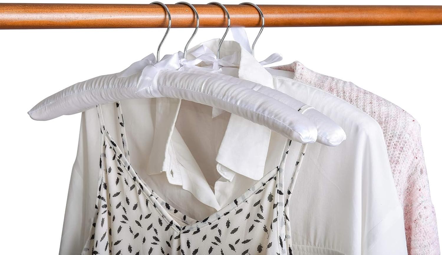 5 Pack 17 Inch Large White Satin Padded Hangers for Women Clothing, Anti Slip Cushioned for Sweaters, Silk Fancy Dress for Wedding, Delicate Cashmere - Image 7