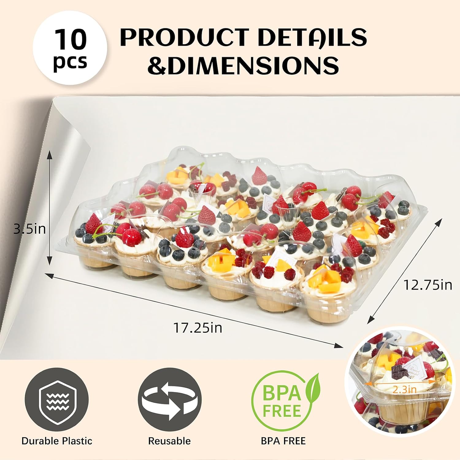 24 Count x 10 Sets Plastic Cupcake Containers, Durable and BPA-Free Cupcake Holder with Lid for Easy Transport Storage, Stackable Clear Cupcake Carriers, Reusable Dessert Boxes - Image 2