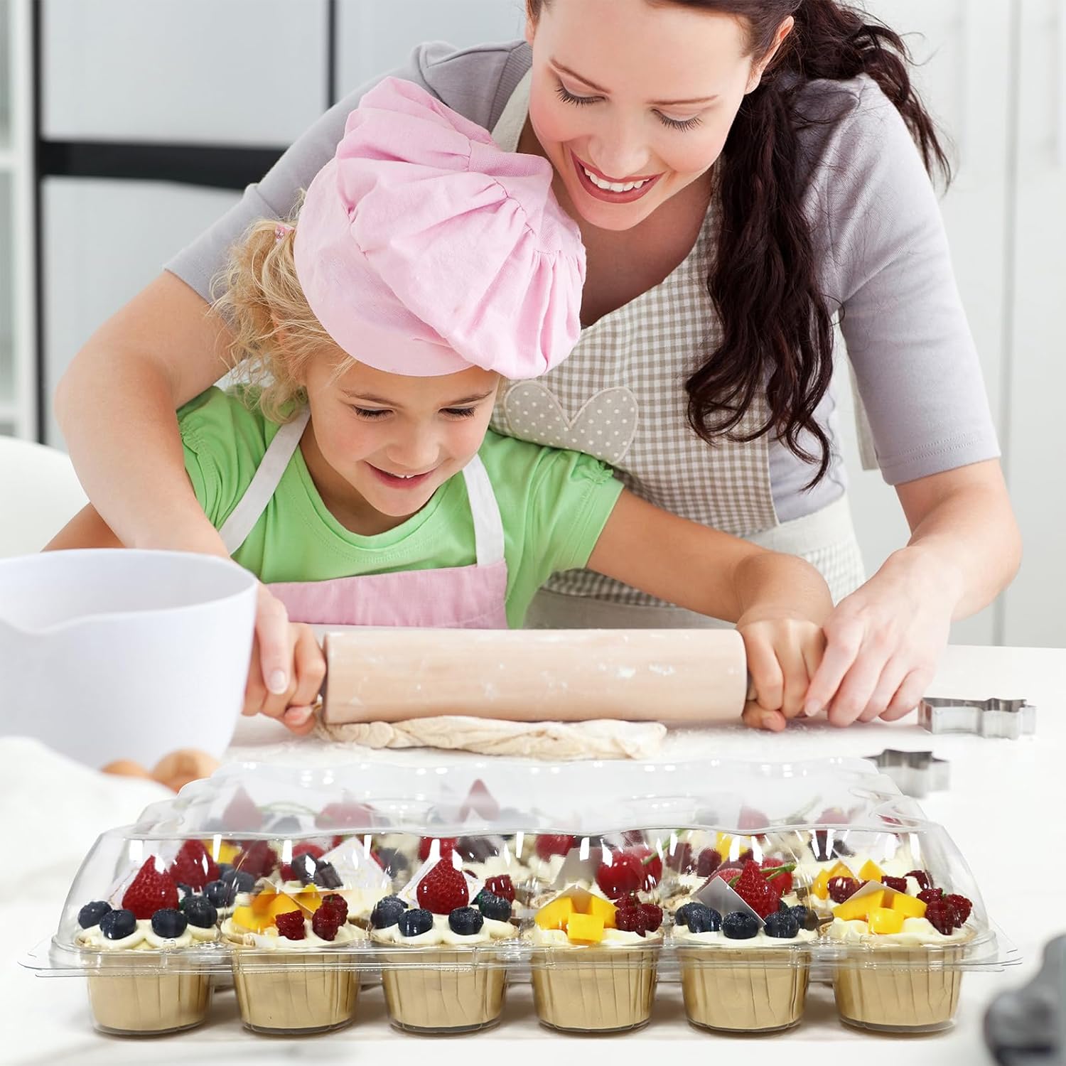 24 Count x 10 Sets Plastic Cupcake Containers, Durable and BPA-Free Cupcake Holder with Lid for Easy Transport Storage, Stackable Clear Cupcake Carriers, Reusable Dessert Boxes - Image 5