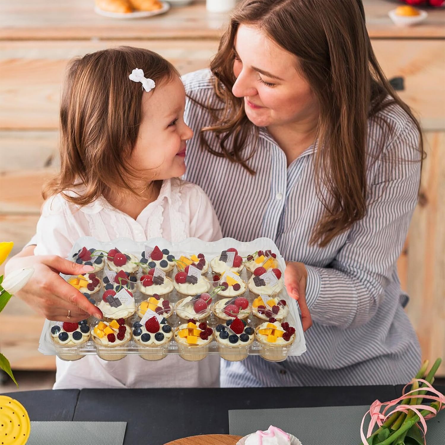 24 Count x 10 Sets Plastic Cupcake Containers, Durable and BPA-Free Cupcake Holder with Lid for Easy Transport Storage, Stackable Clear Cupcake Carriers, Reusable Dessert Boxes - Image 6