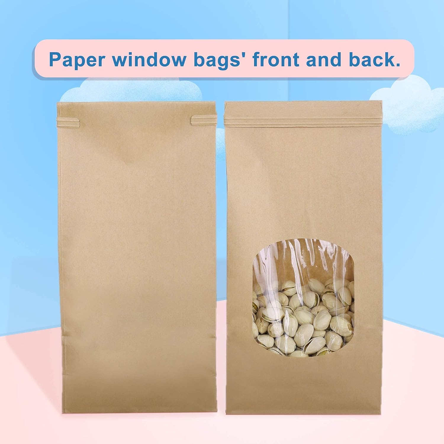 Bakery Bags with Window 100pcs 4.5x2.36x9.6 Inches Window Tin Tie Tab Lock Kraft Brown Paper Bags for Coffee Bean, Cookies, Treat, Snack - Image 5