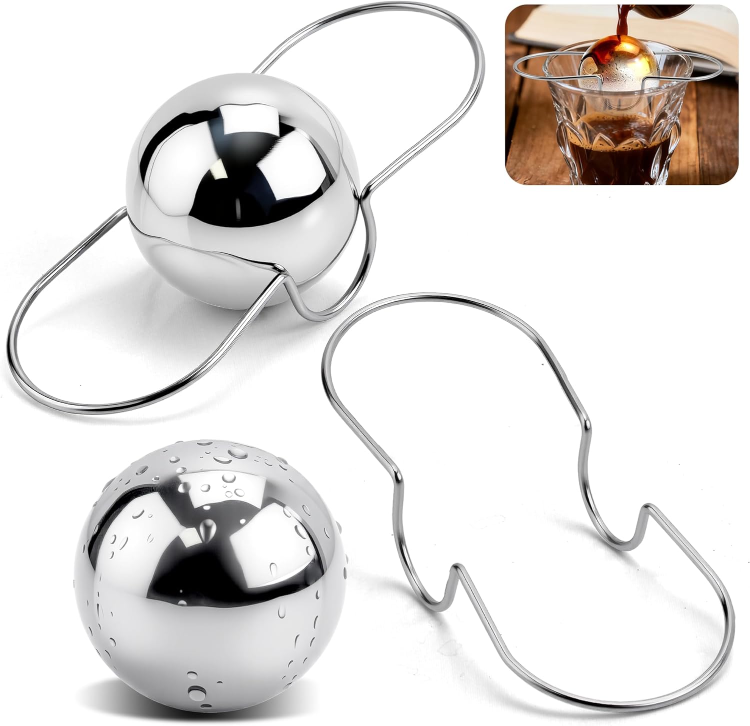 2 Pack Espresso Frozen Ball for Espresso Coffee, Stainless Steel Espresso Chilling Ball Espresso Cooler Espresso Machine Accessories - Image 1