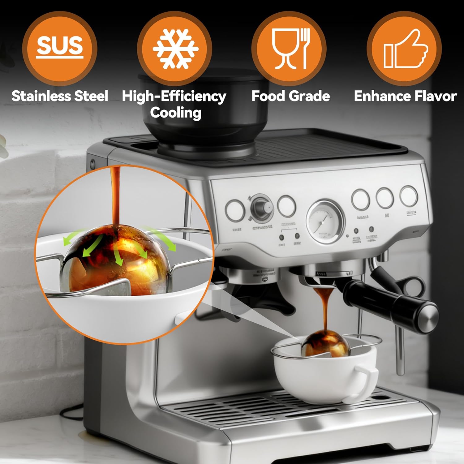 2 Pack Espresso Frozen Ball for Espresso Coffee, Stainless Steel Espresso Chilling Ball Espresso Cooler Espresso Machine Accessories - Image 5