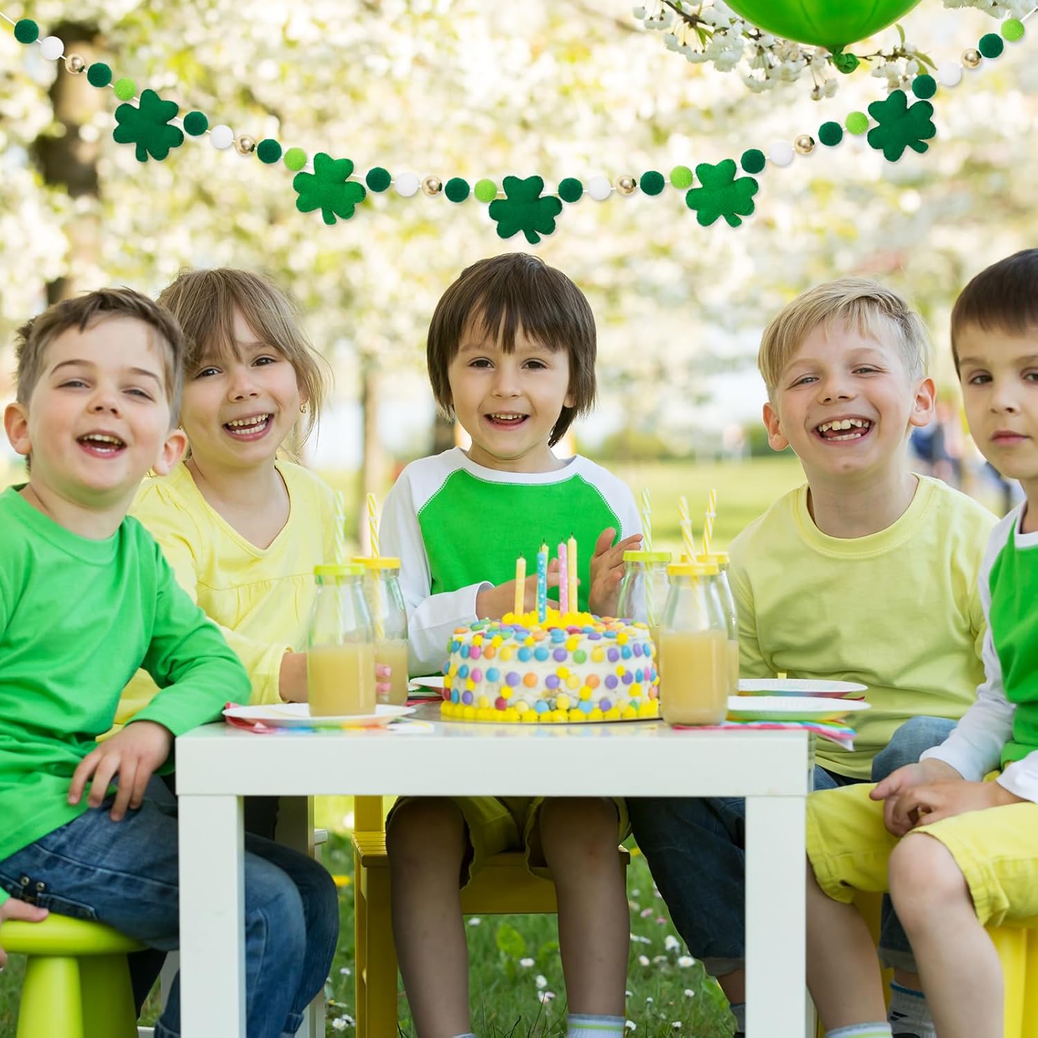 8.2 Ft St. Patrick's Day Felt Banner 3D Lucky Shamrock Clover with Gold Bead Hanging Garland Green White Pom Ball Banner for Irish Holiday Home Wall Fireplace Decor - Image 5