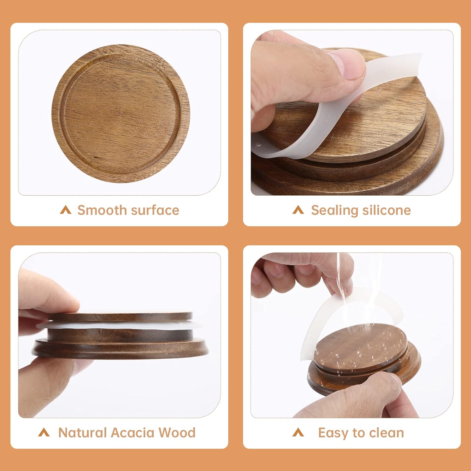 12 Pack Wide Mouth Mason Jar Lids, Reusable Canning Lids with Wooden and Silicone Seals - Perfect for Canning and Preserving in Mason Jars, Brown (12PCS Wide Lids) - Image 3