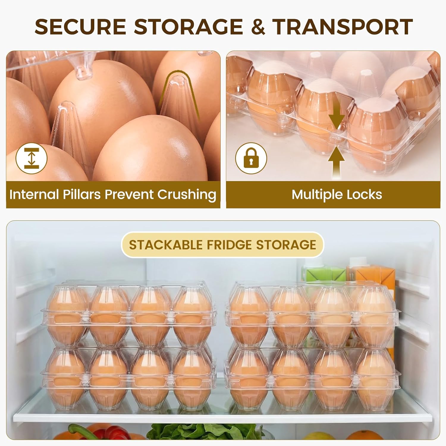60 PCS 12 Count Plastic Egg Cartons, with 60PCS Date Labels, Clear Reusable Egg Containers Holds for Fresh Medium Eggs Storage, Suitable for Farms, Family, Markets Display - Image 3