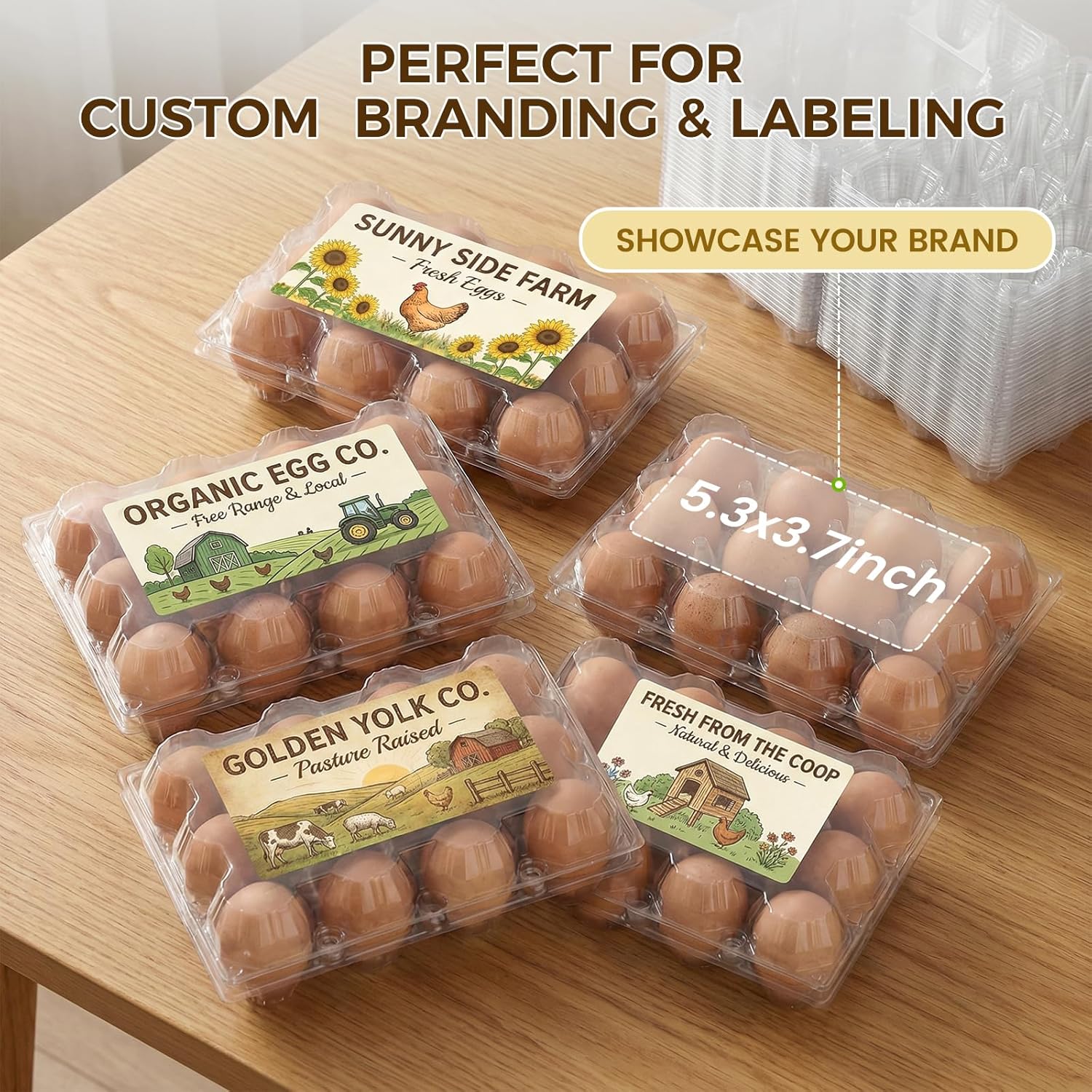 60 PCS 12 Count Plastic Egg Cartons, with 60PCS Date Labels, Clear Reusable Egg Containers Holds for Fresh Medium Eggs Storage, Suitable for Farms, Family, Markets Display - Image 4