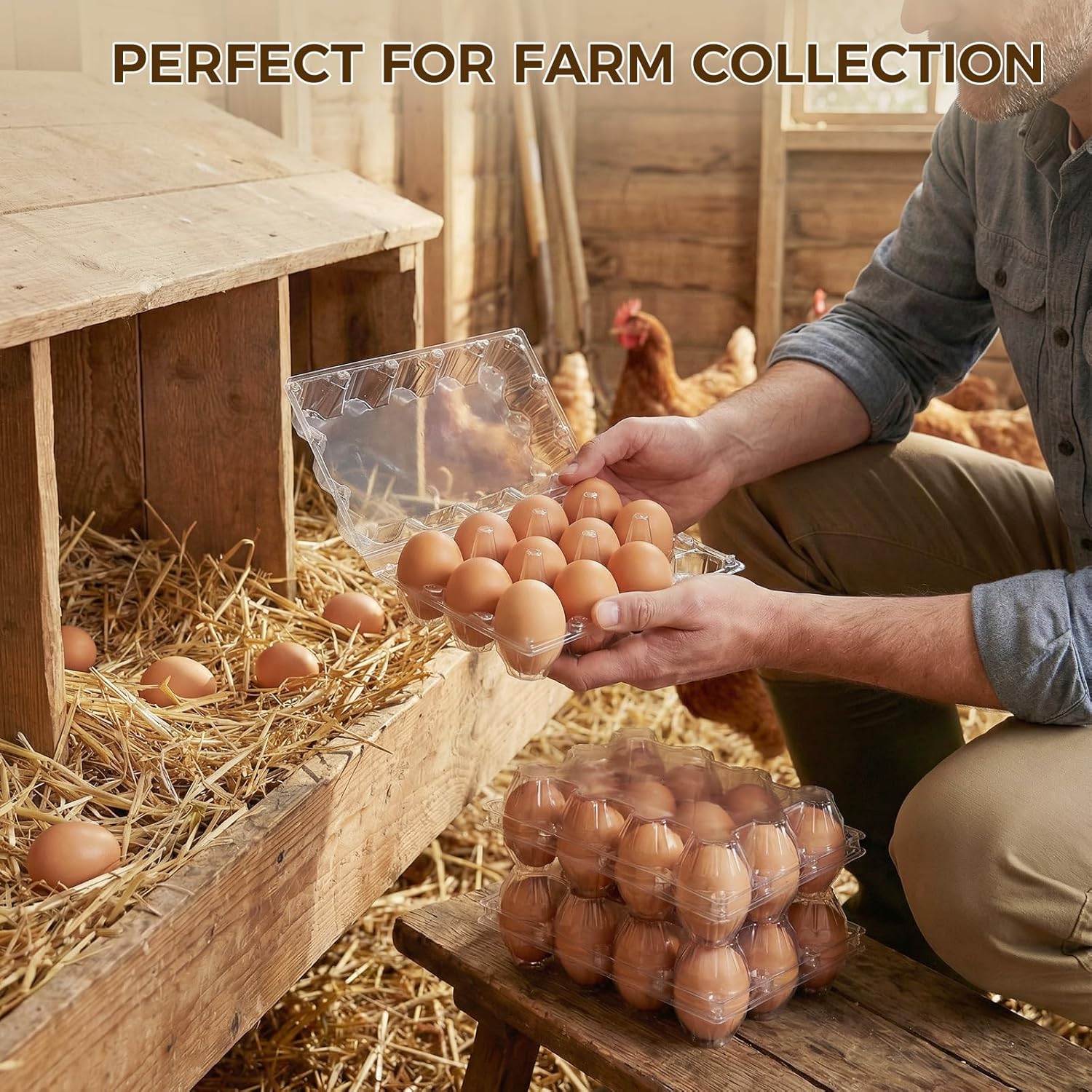 60 PCS 12 Count Plastic Egg Cartons, with 60PCS Date Labels, Clear Reusable Egg Containers Holds for Fresh Medium Eggs Storage, Suitable for Farms, Family, Markets Display - Image 6